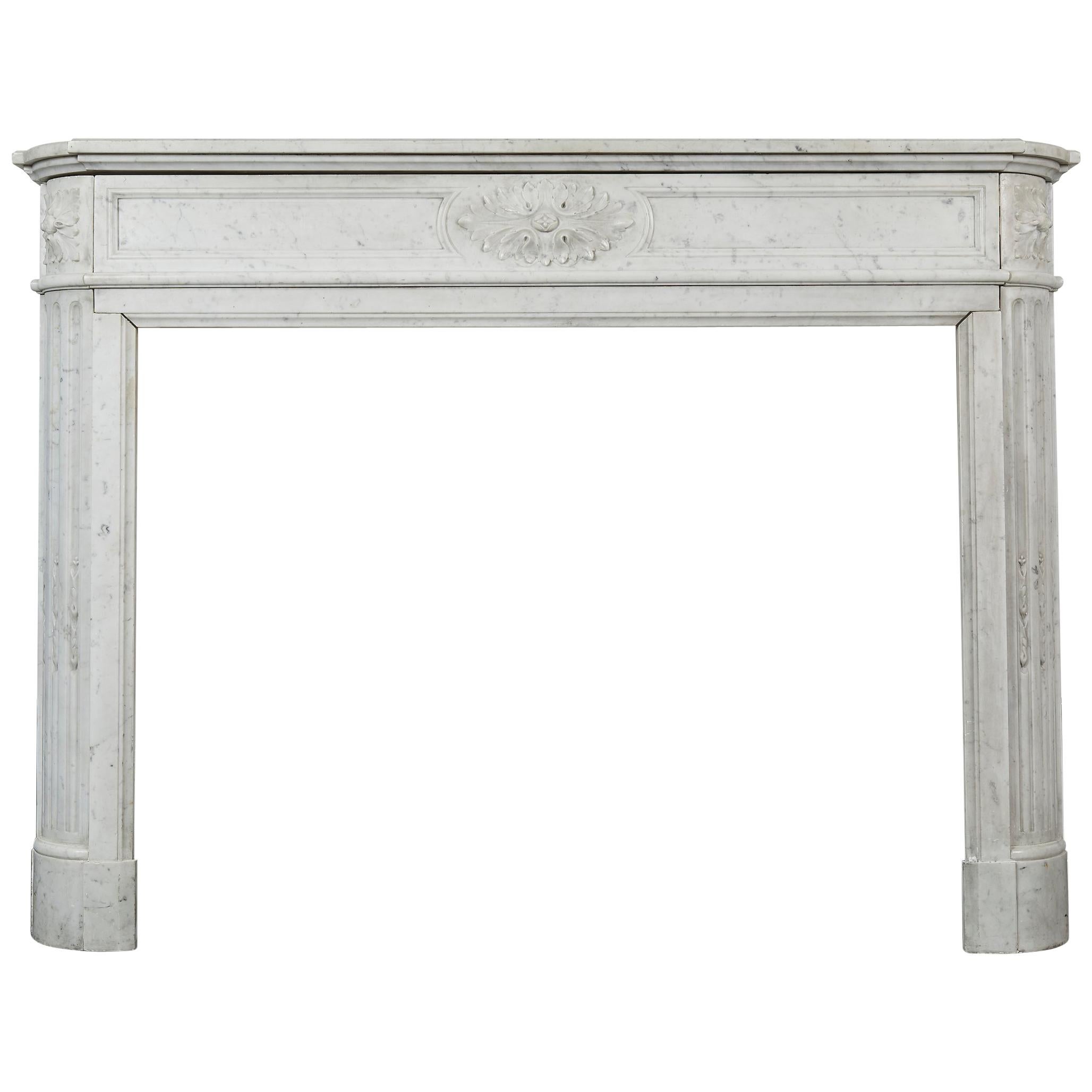 Louis XVI Style White Carrara Marble Mantel