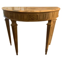 Louis XVI Style White Demi Lune Shaped Console with White Marble Top