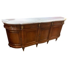 Louis XVI Style White Marble Top Mahogany Sideboard with Curved Sides