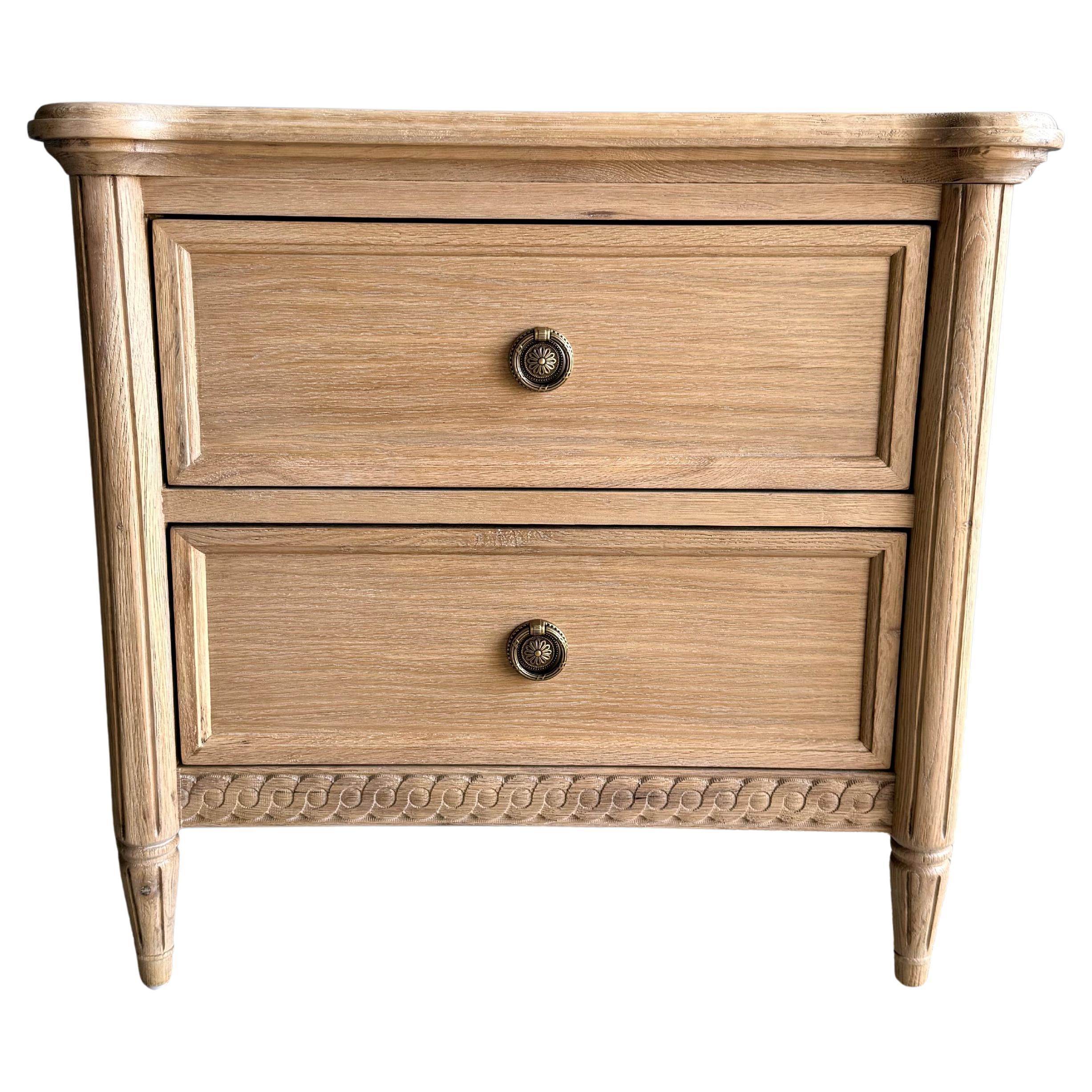 Louis XVI Style White Oak Nightstand 2 Drawers
