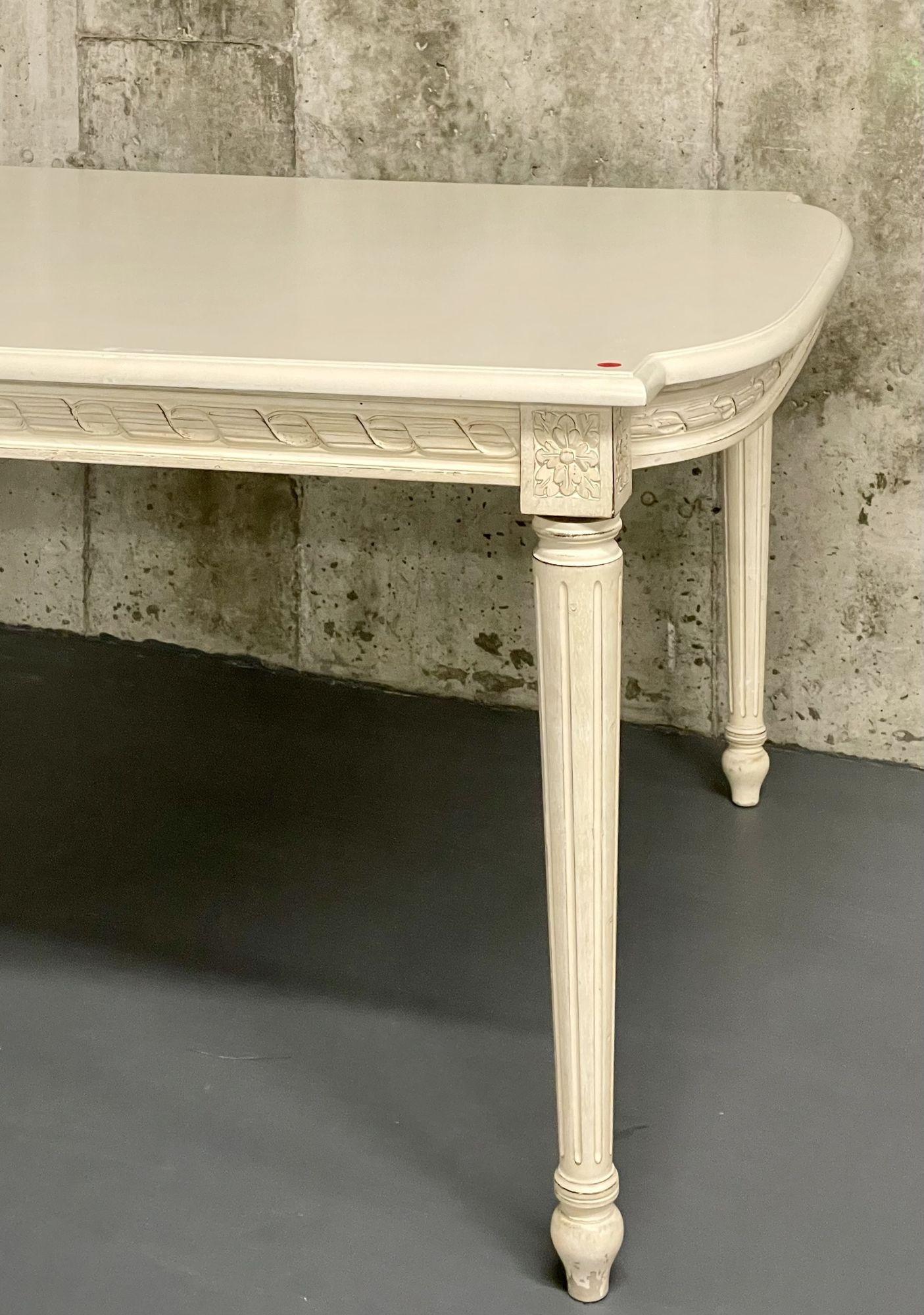 Wood Louis XVI Style White Paint Decorated Dining / Kitchen Table, Gustavian
