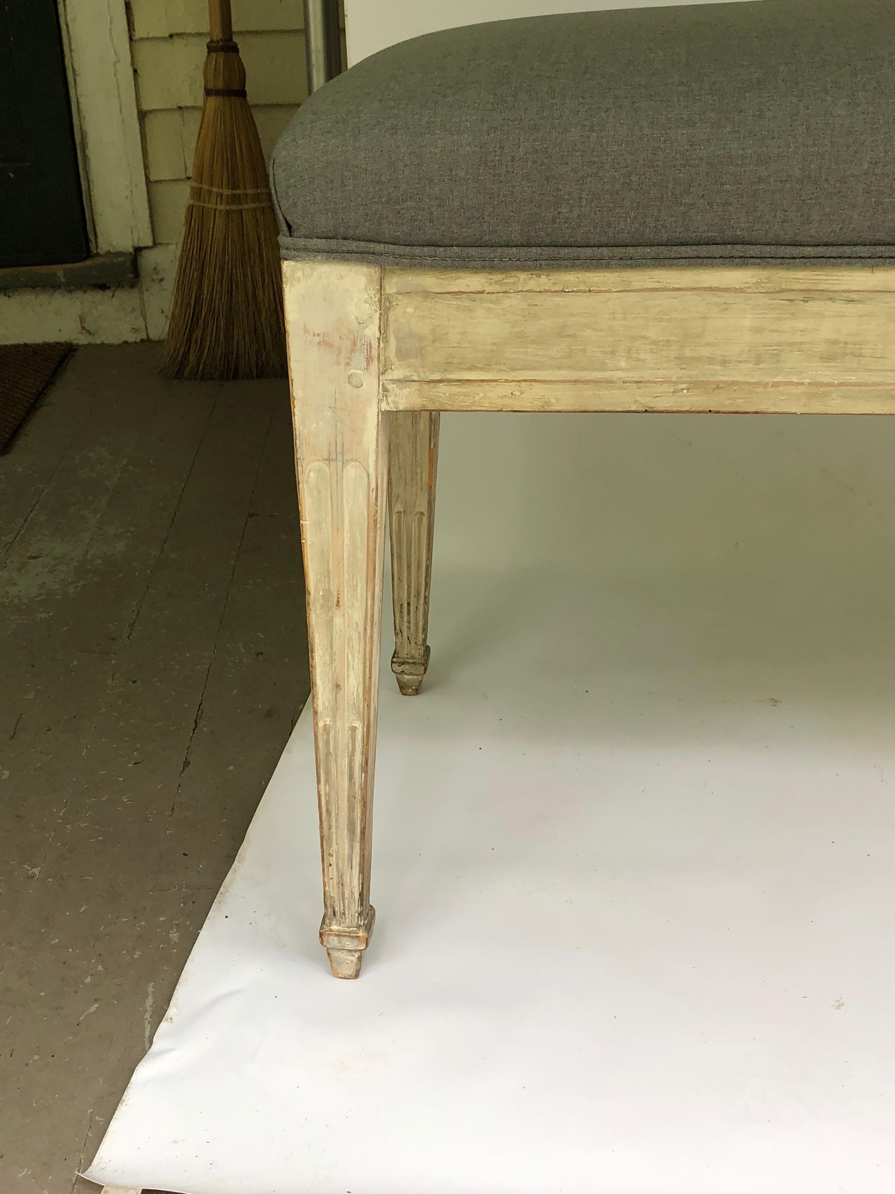 Mid-20th Century Louis XVI Style White Painted Bench