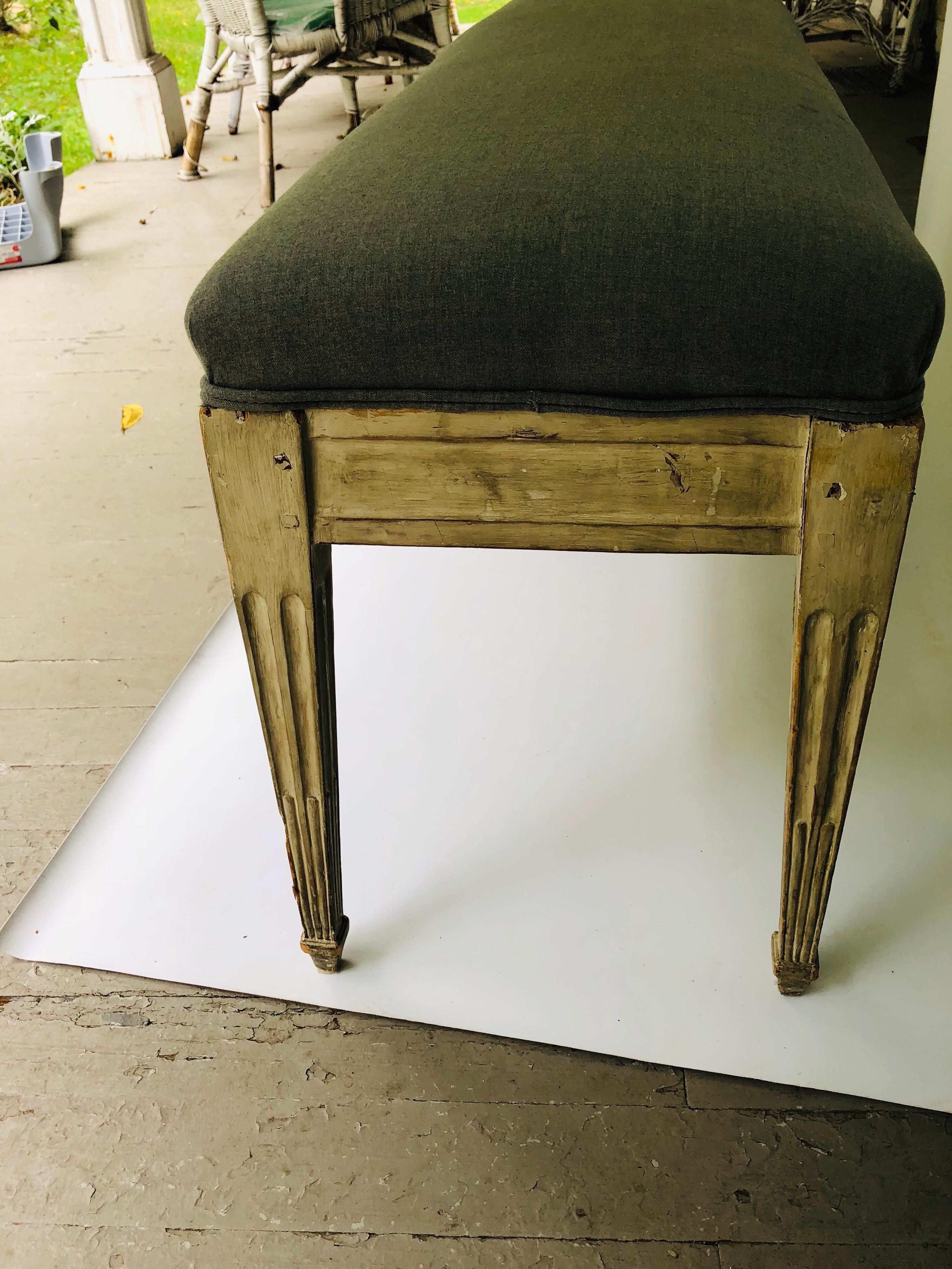 Wood Louis XVI Style White Painted Bench