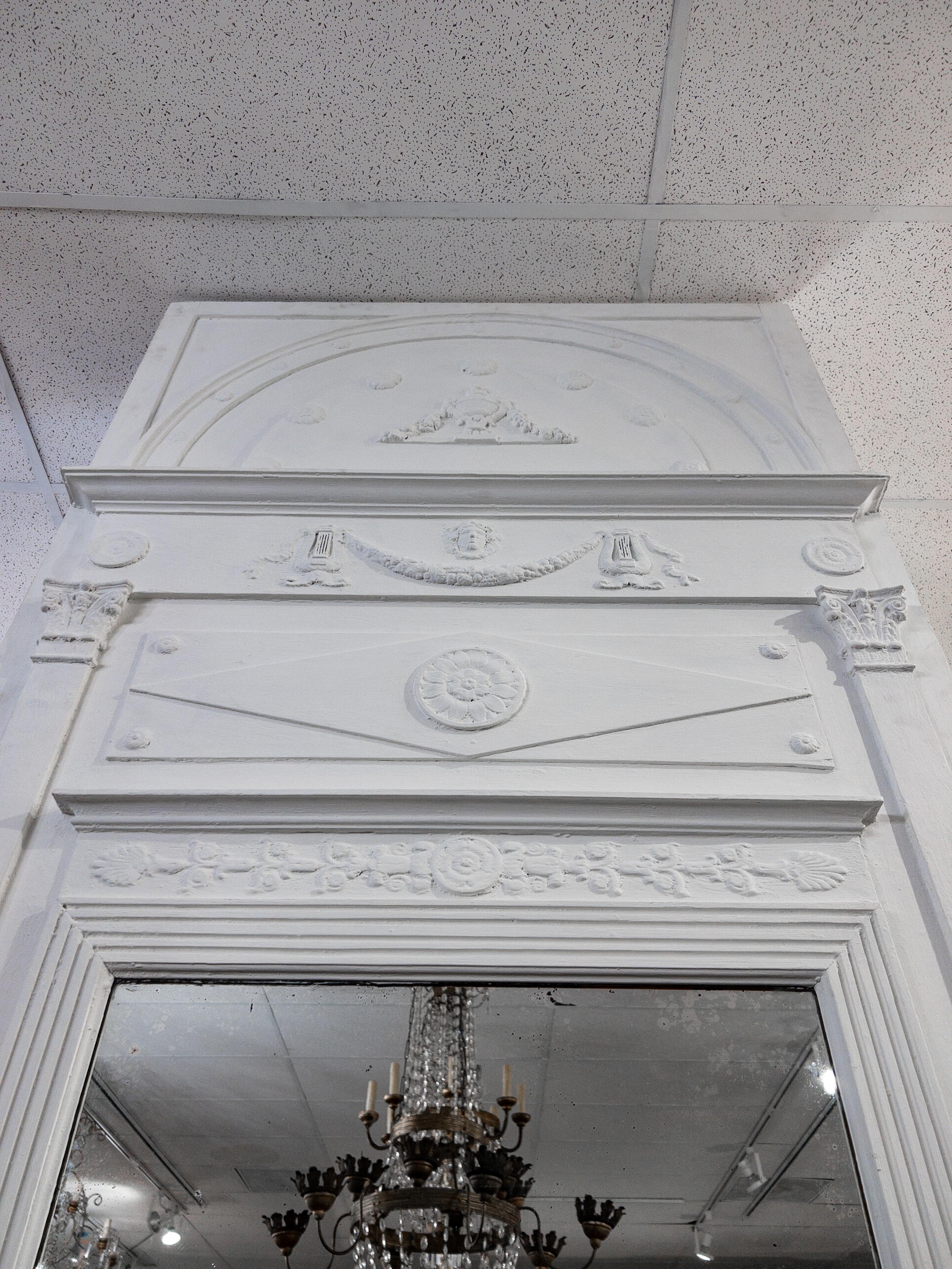 French Louis XVI Style White Painted Trumeau Mirror For Sale