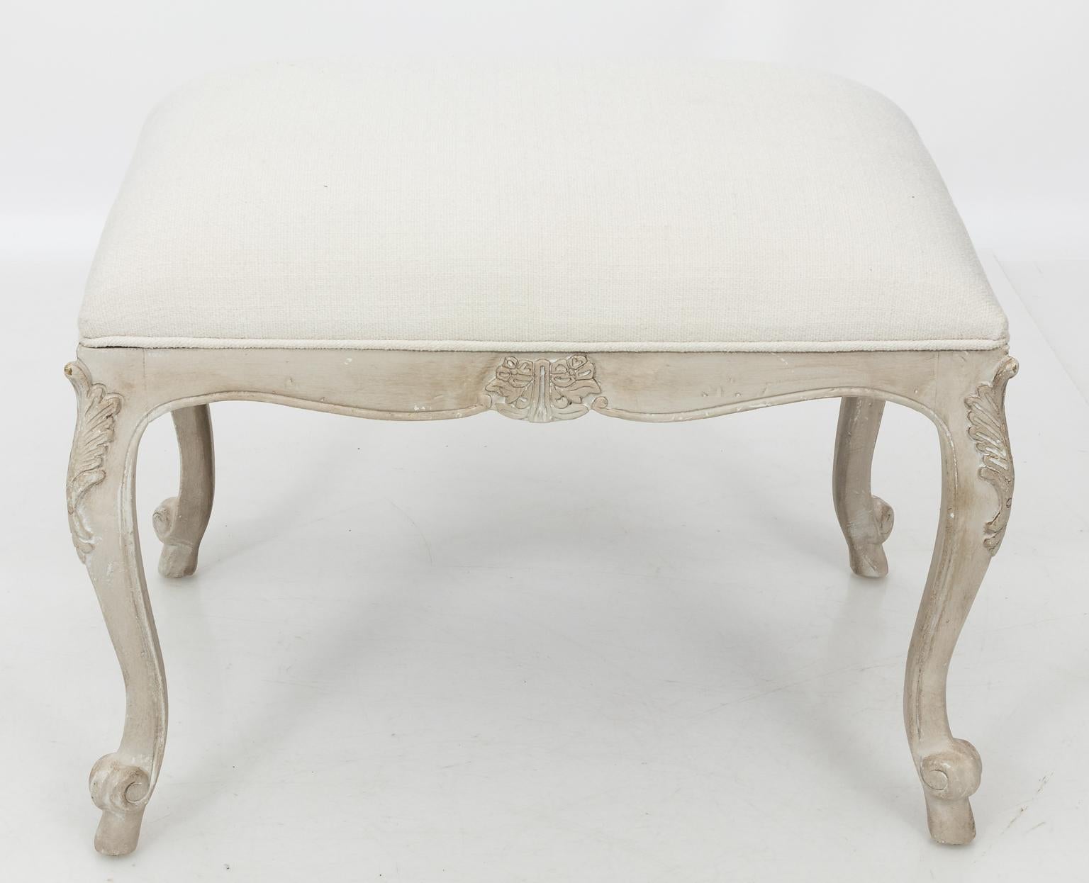 Louis XVI Style White Painted Upholstered Bench, circa 1950 5