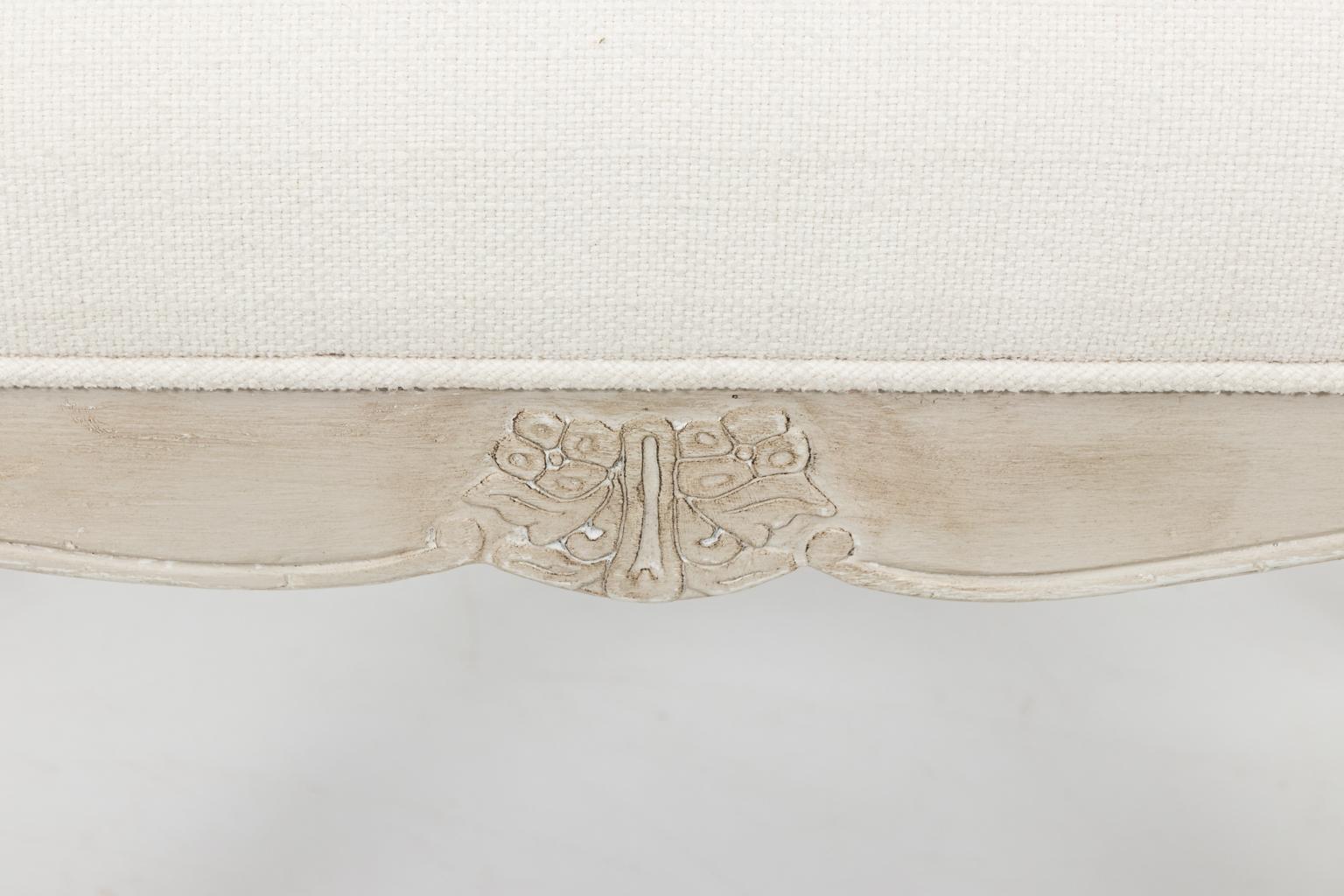 20th Century Louis XVI Style White Painted Upholstered Bench, circa 1950