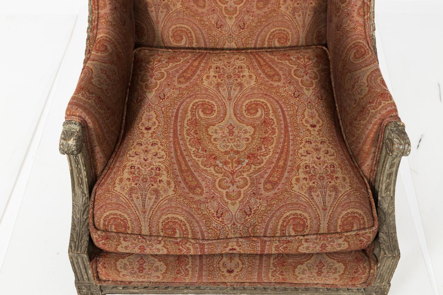 Louis XVI Style Wing Chair, circa 1920s In Good Condition In Stamford, CT