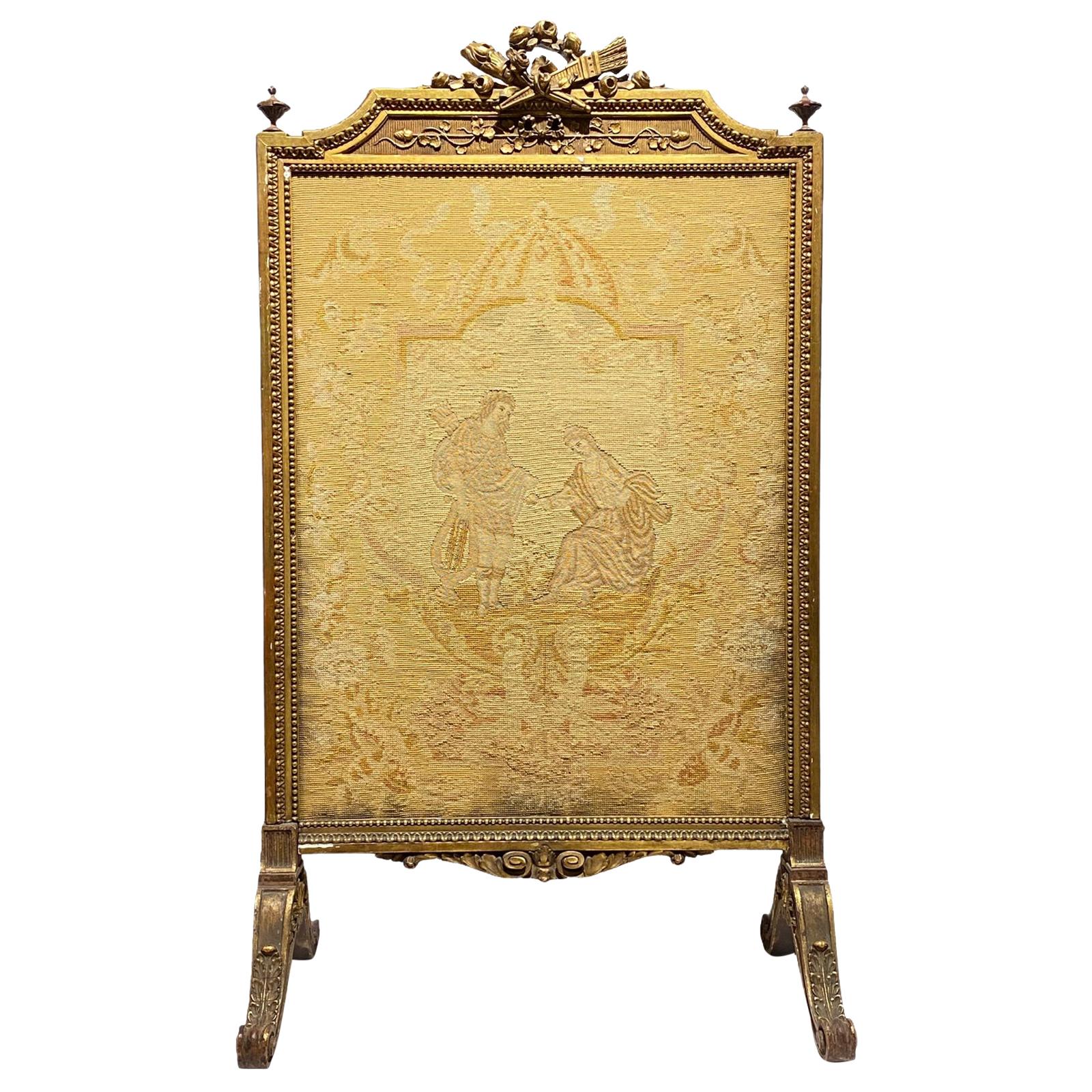 Louis XVI Style Wood and Petitpoint Fire Screen