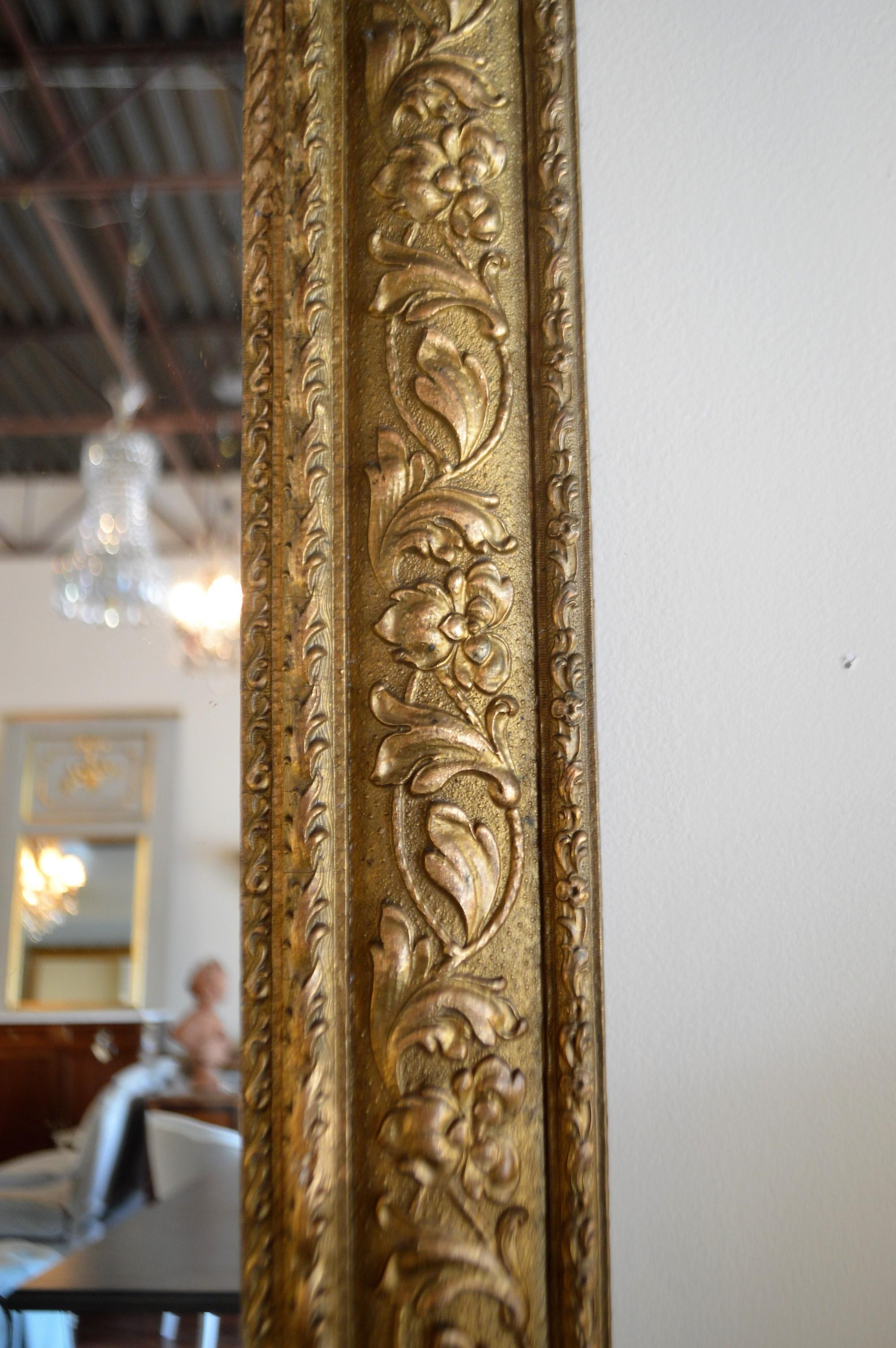 Louis XVI Style Wood Gilded Mirror with Wreath Decorative Top and Carved Frame 1