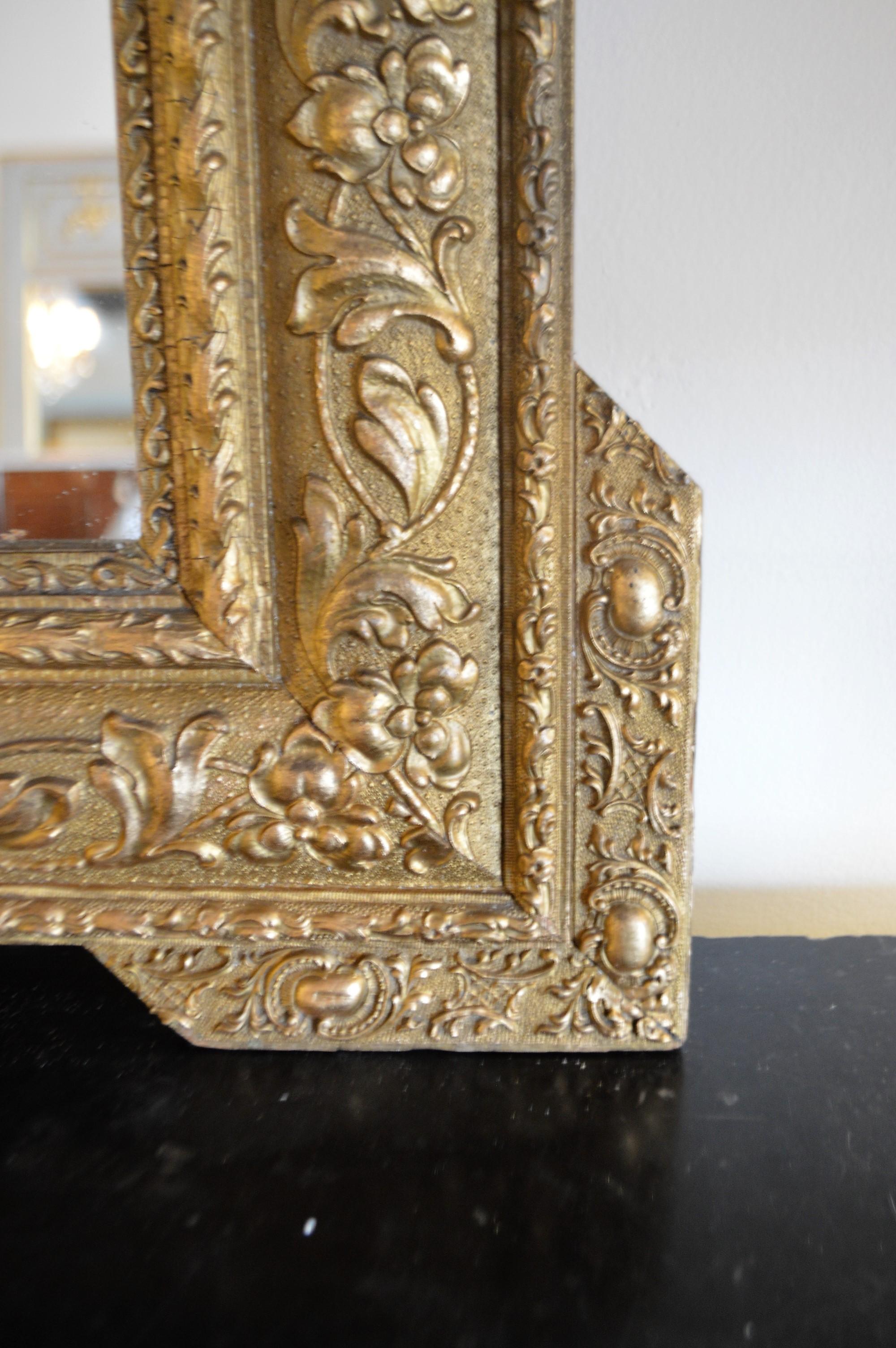 Louis XVI Style Wood Gilded Mirror with Wreath Decorative Top and Carved Frame 2