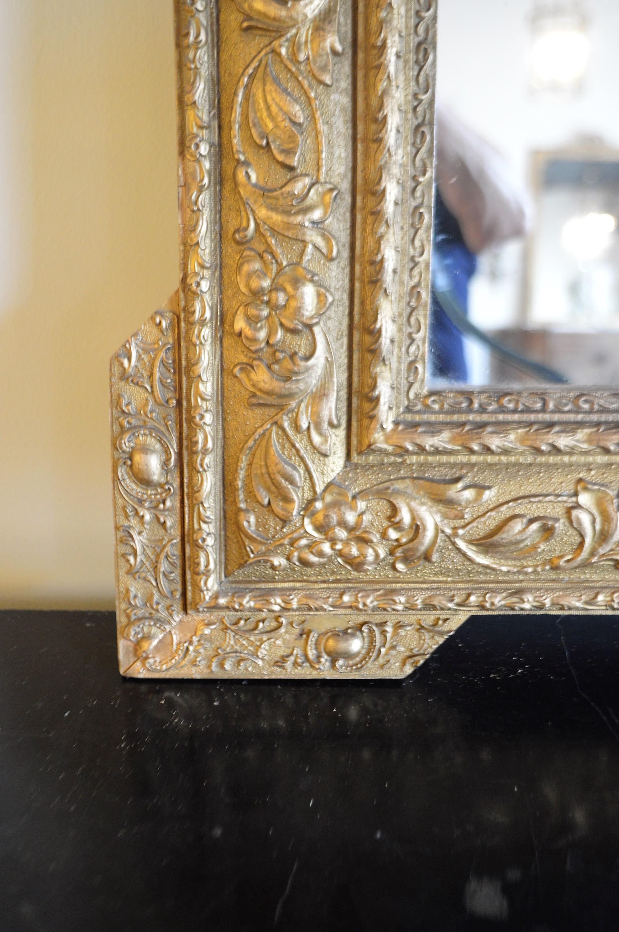 Louis XVI Style Wood Gilded Mirror with Wreath Decorative Top and Carved Frame 3