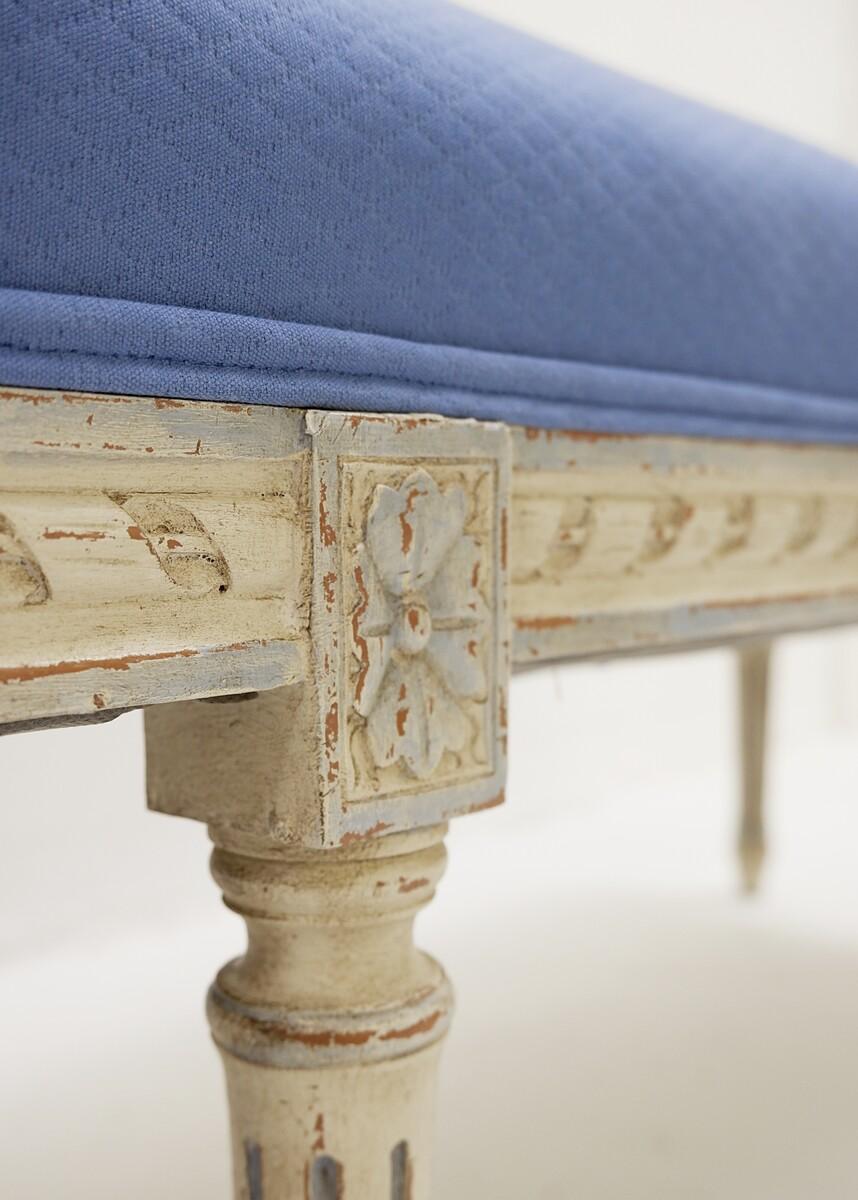 Contemporary Louis XVI Style Wooden Bench with Carved Rosettes, Belgium
