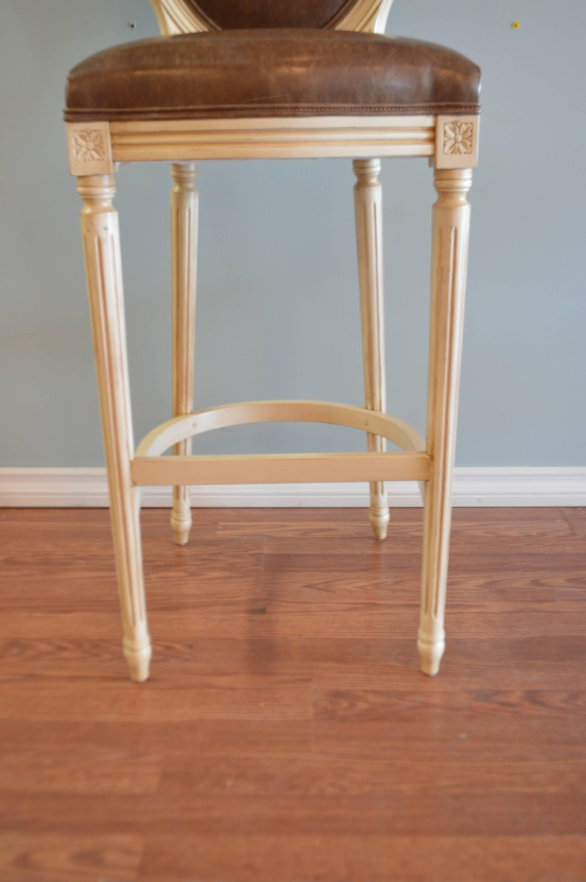 Contemporary Louis XVI Style Wooden Painted Bar Stool with Oval Back for Custom Order For Sale