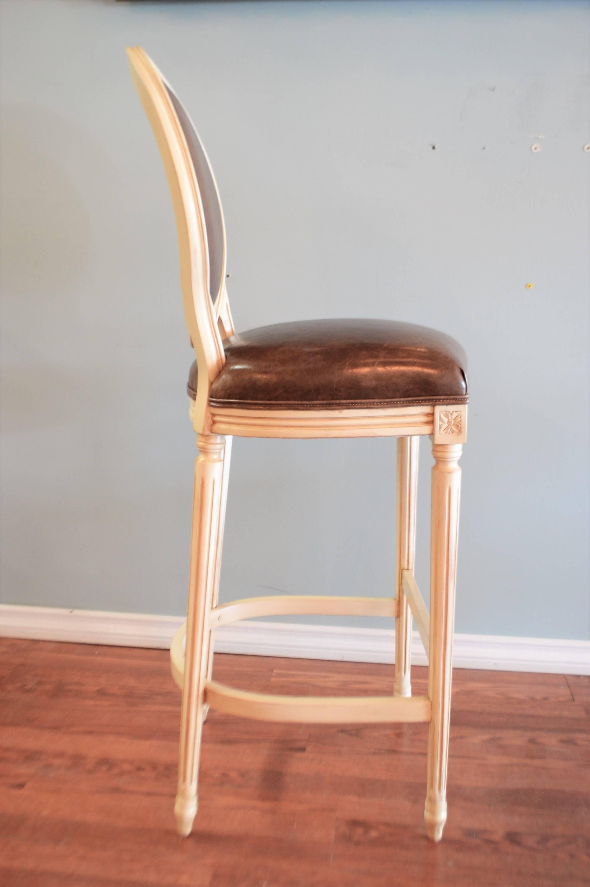 Beech Louis XVI Style Wooden Painted Bar Stool with Oval Back for Custom Order For Sale