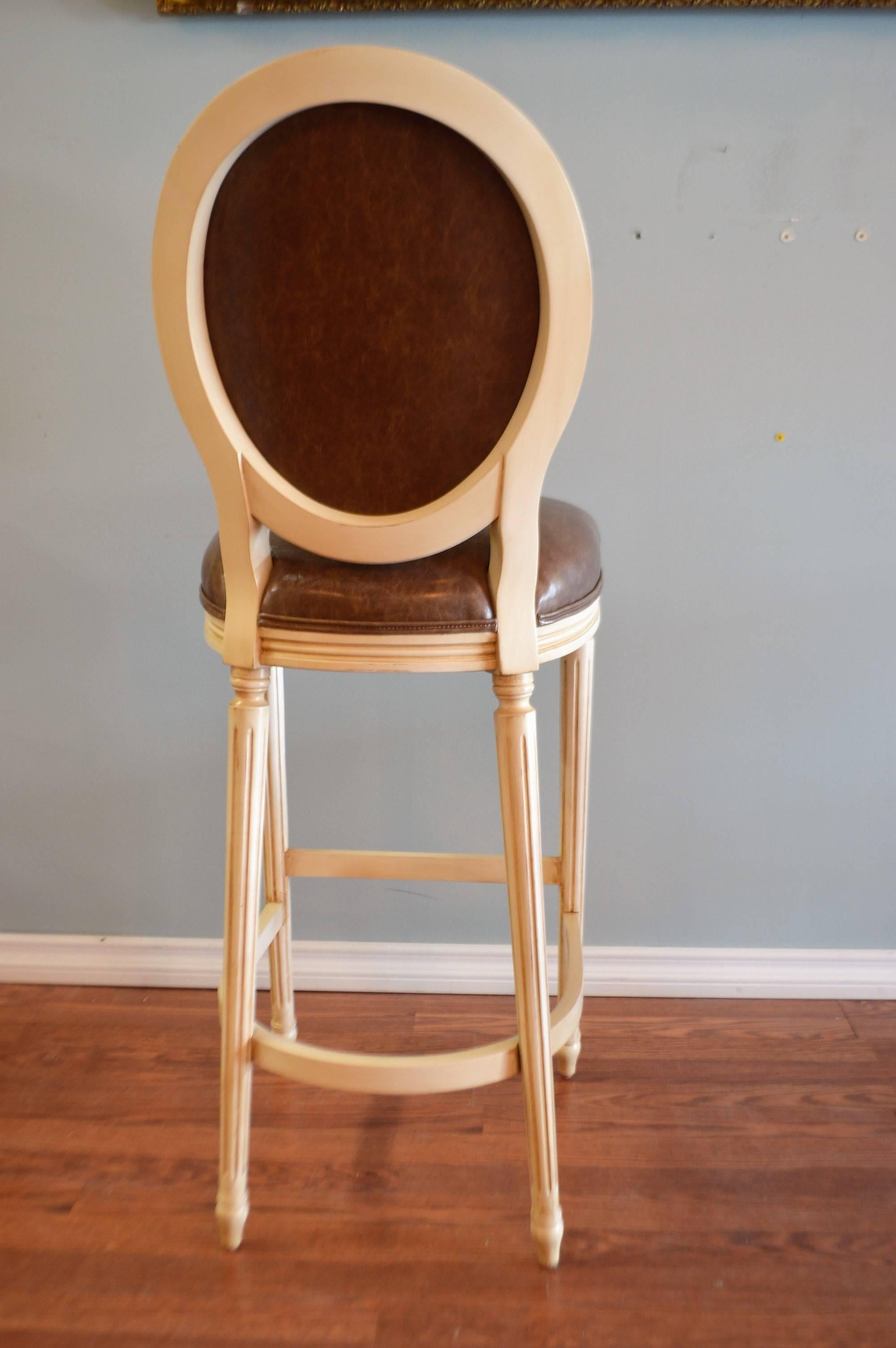 Louis XVI Style Wooden Painted Bar Stool with Oval Back for Custom Order For Sale 1