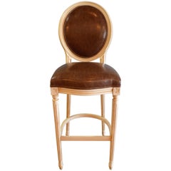 Louis XVI Style Wooden Painted Bar Stool with Oval Back for Custom Order