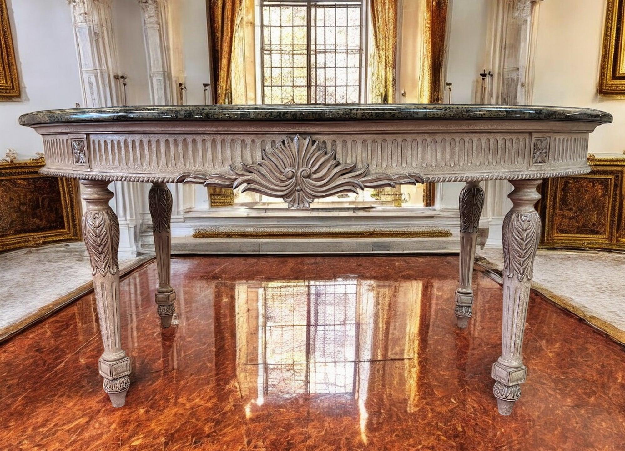 American Louis XVI Style Writing Desk With Pietra Dura Stone Top For Sale