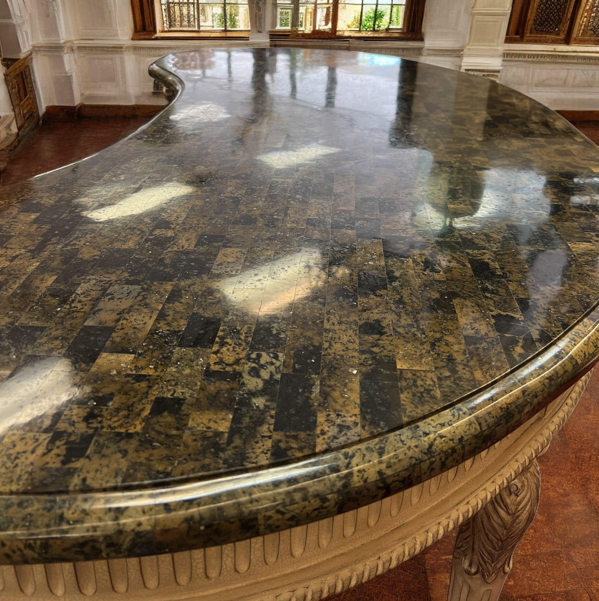 Late 20th Century Louis XVI Style Writing Desk With Pietra Dura Stone Top For Sale