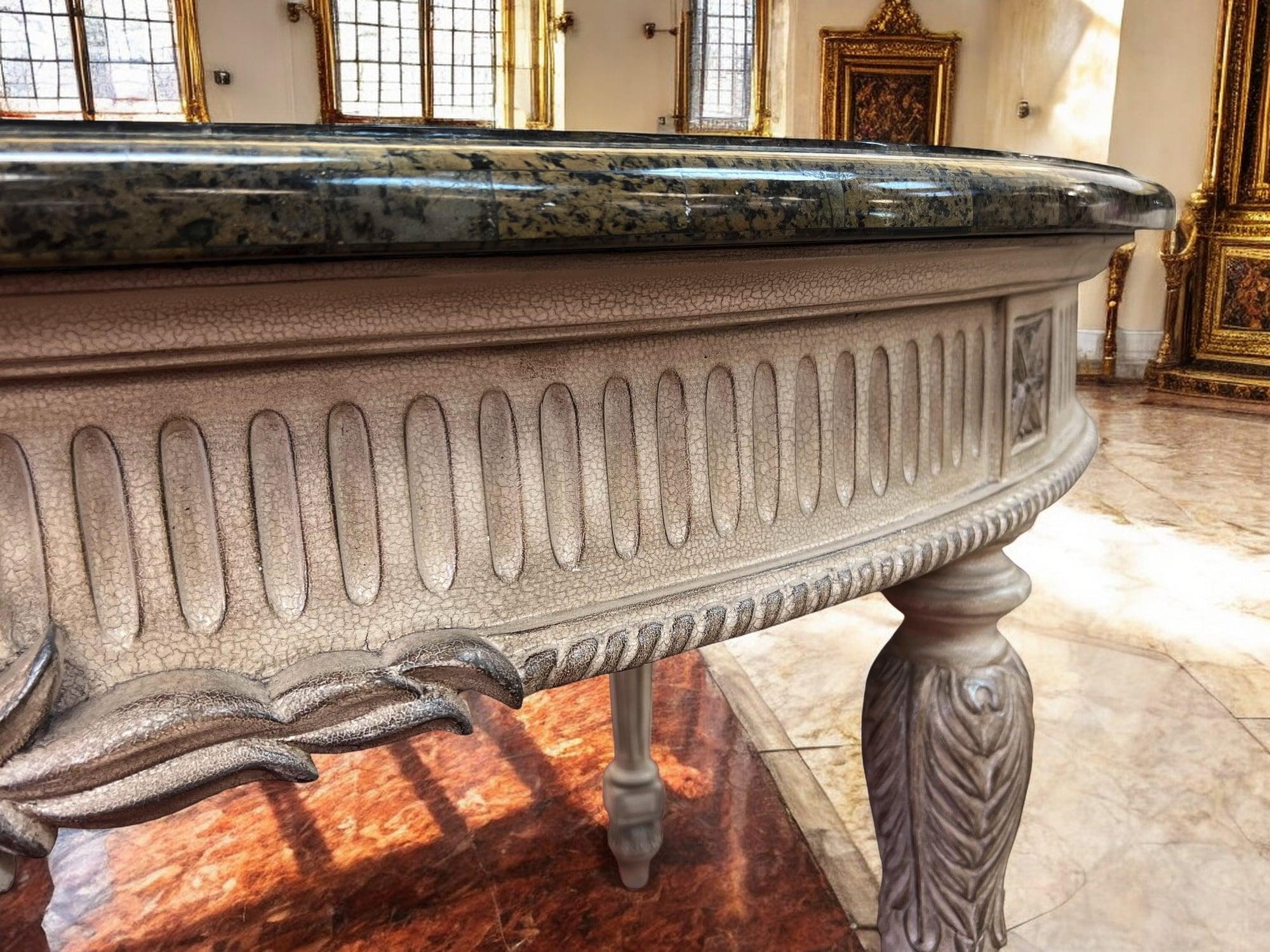 Marble Louis XVI Style Writing Desk With Pietra Dura Stone Top For Sale