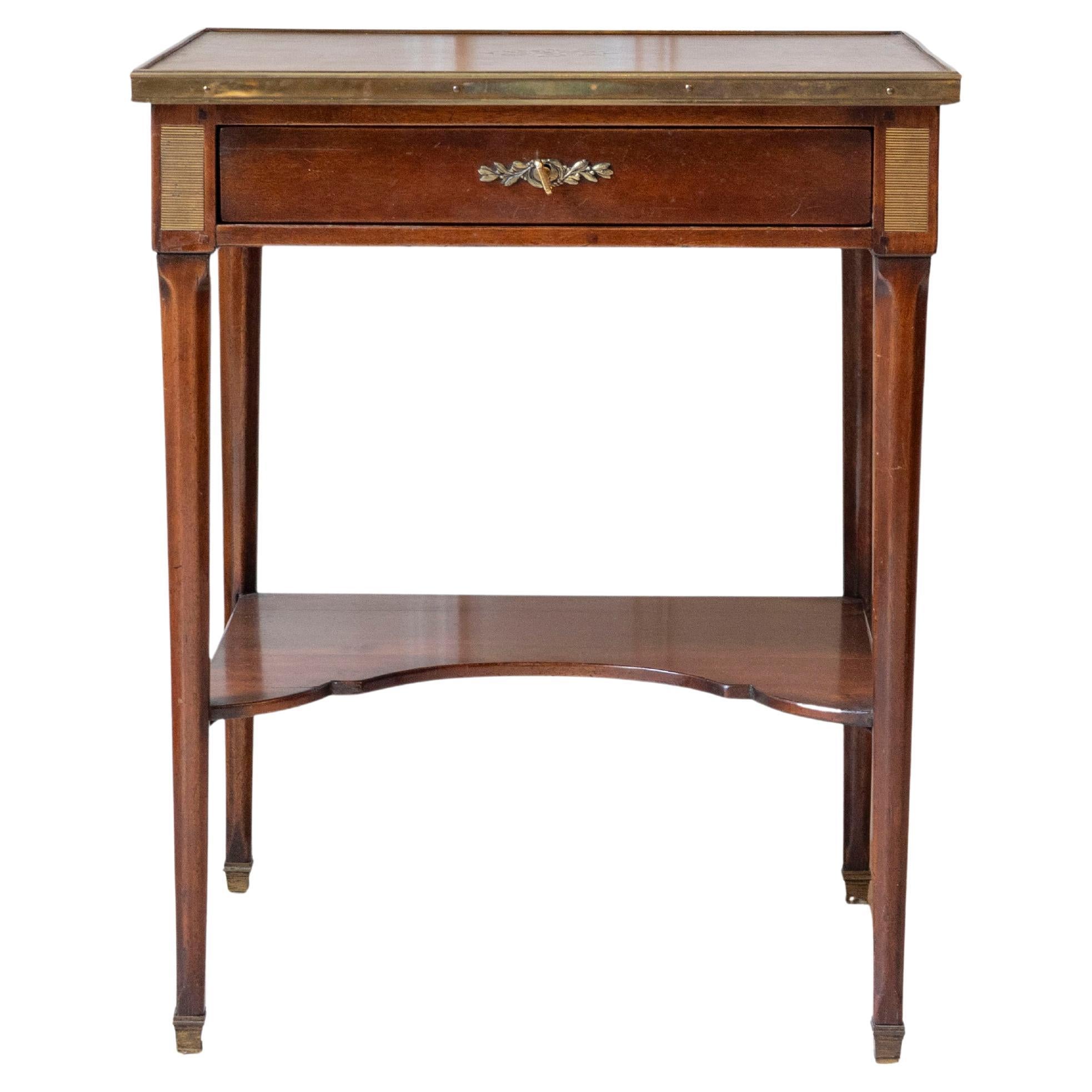 Louis XVI Style Writing Table in Walnut with Leather Top and Bronze Details For Sale