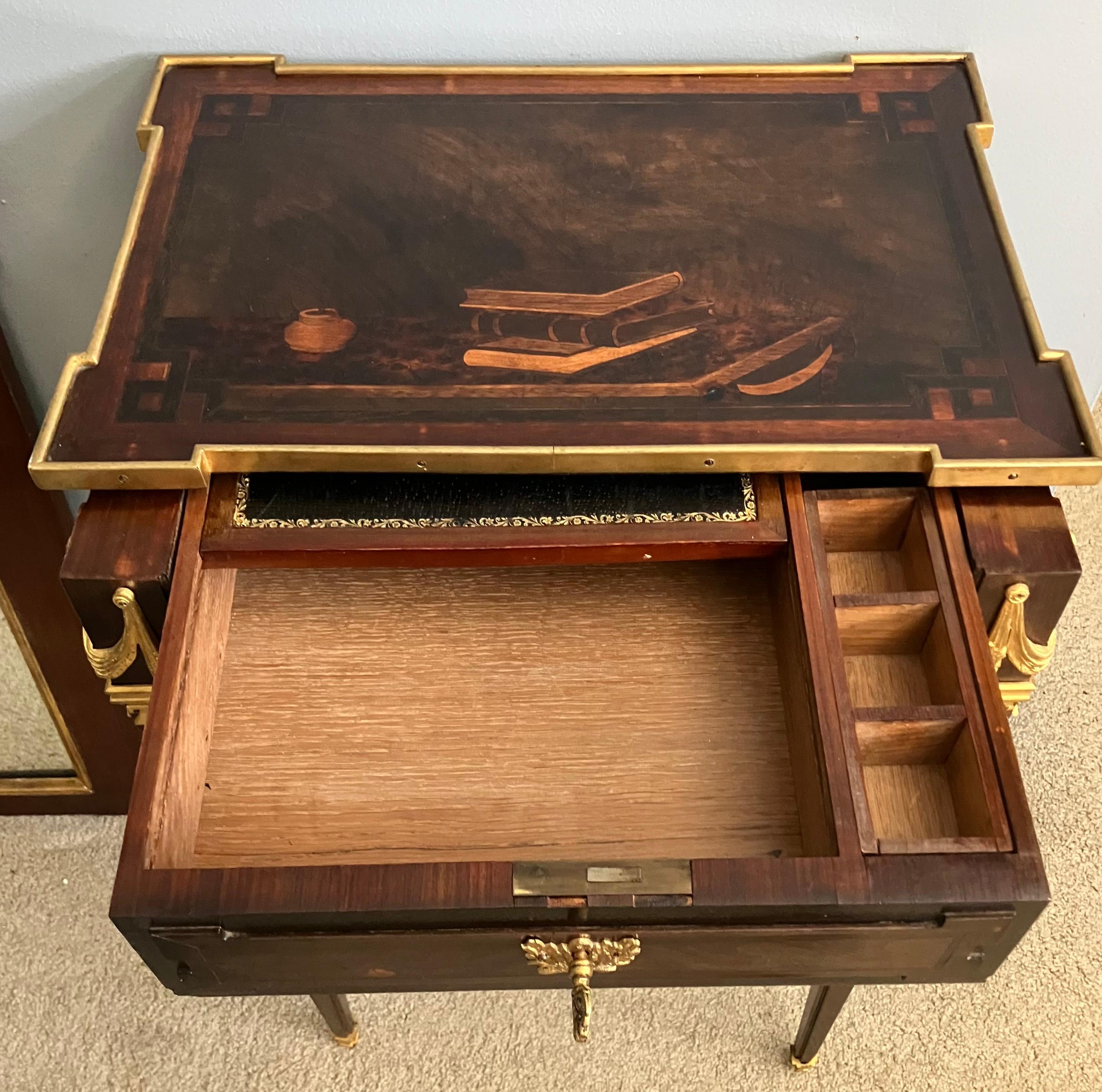 French Louis XVI Style Writing Table Nightstand With Ormolu Mounts For Sale