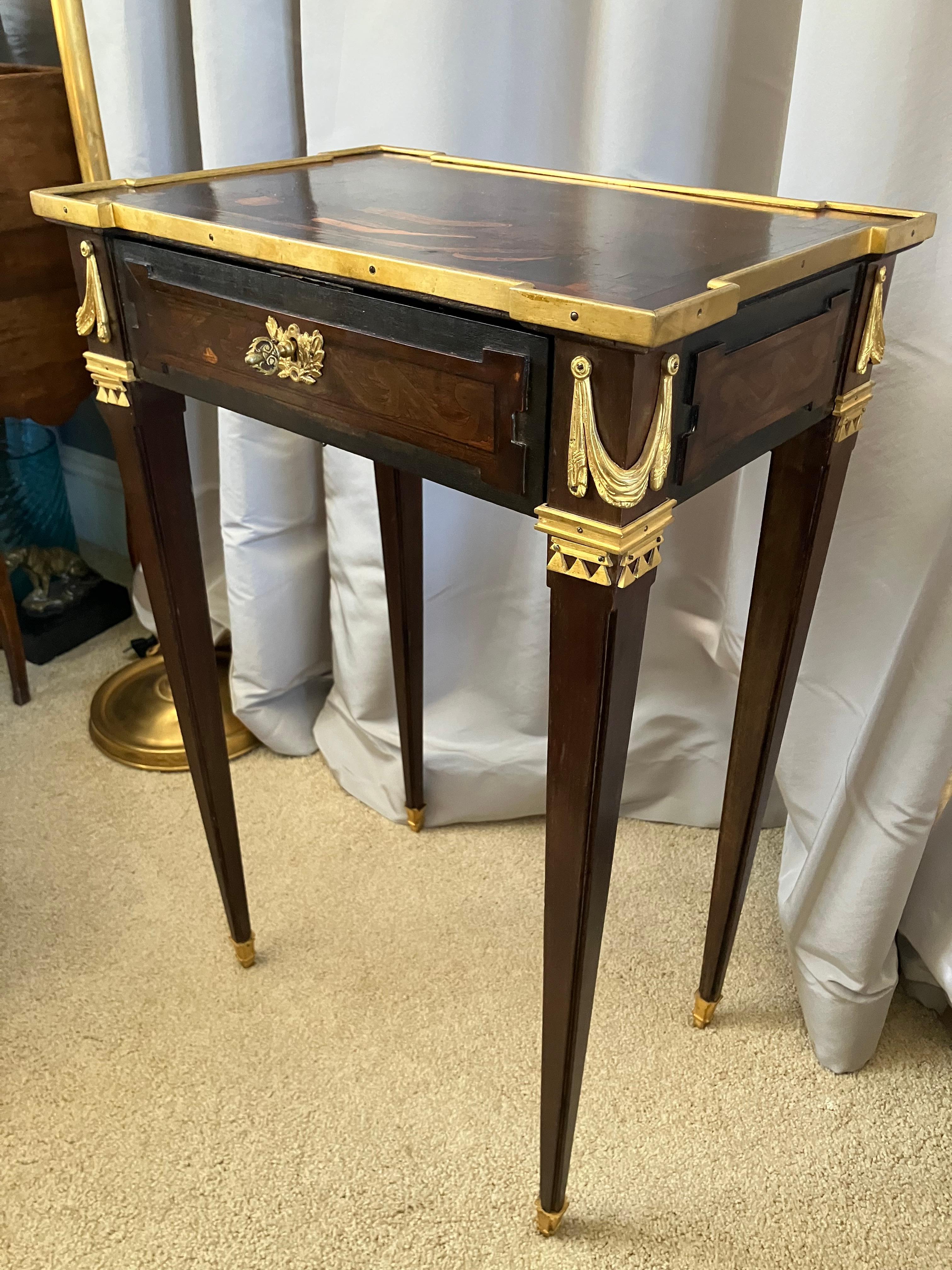Hand-Crafted Louis XVI Style Writing Table Nightstand With Ormolu Mounts For Sale