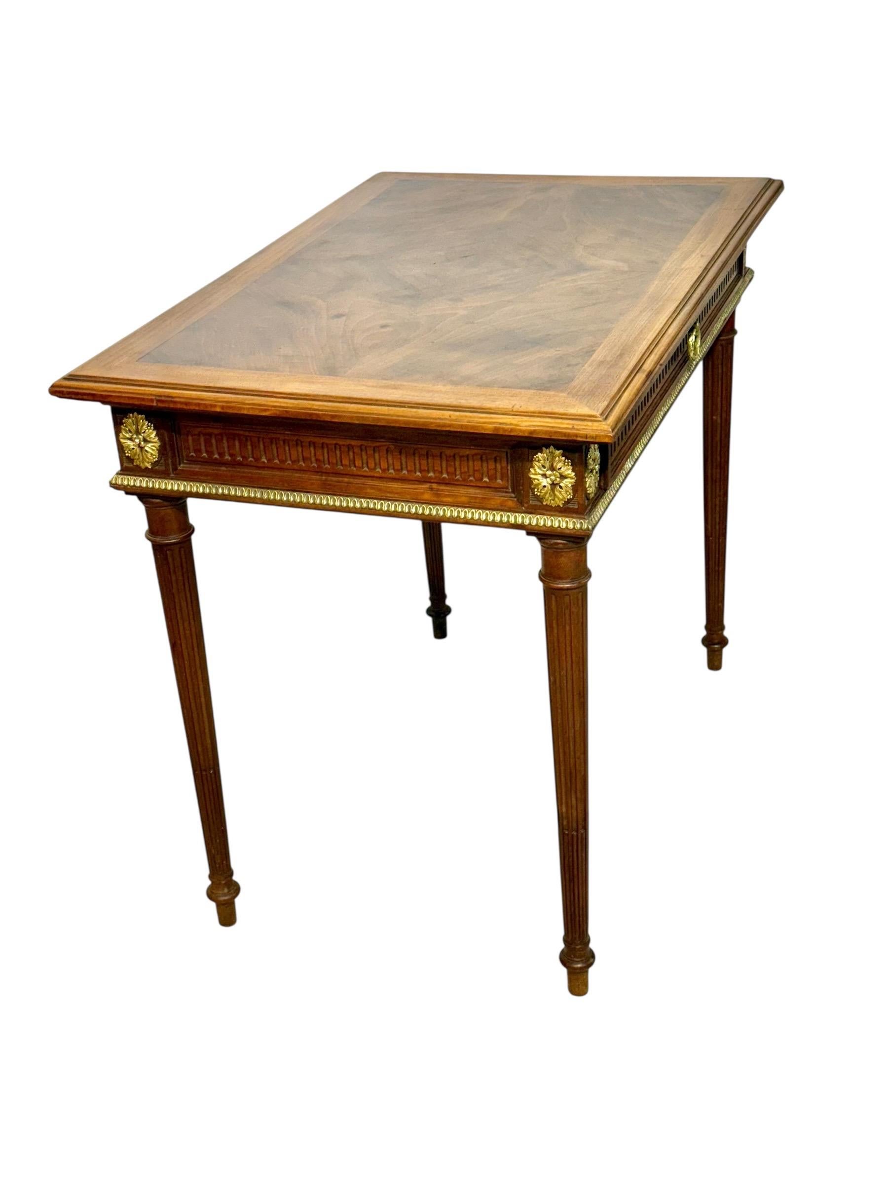 French Louis XVI Style Writing Table with Gilt Bronze Mounts, 19th Century For Sale