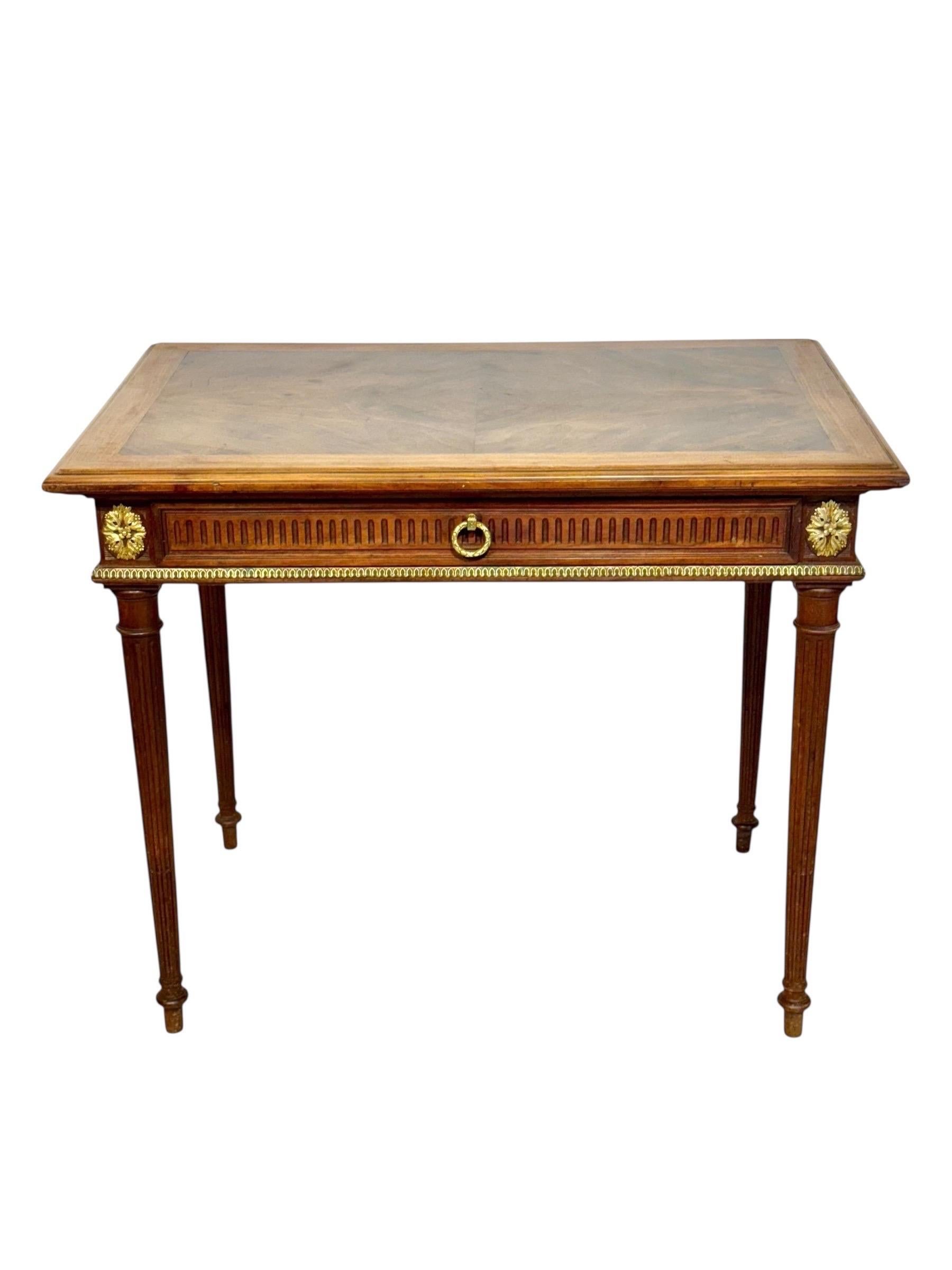 Louis XVI Style Writing Table with Gilt Bronze Mounts, 19th Century