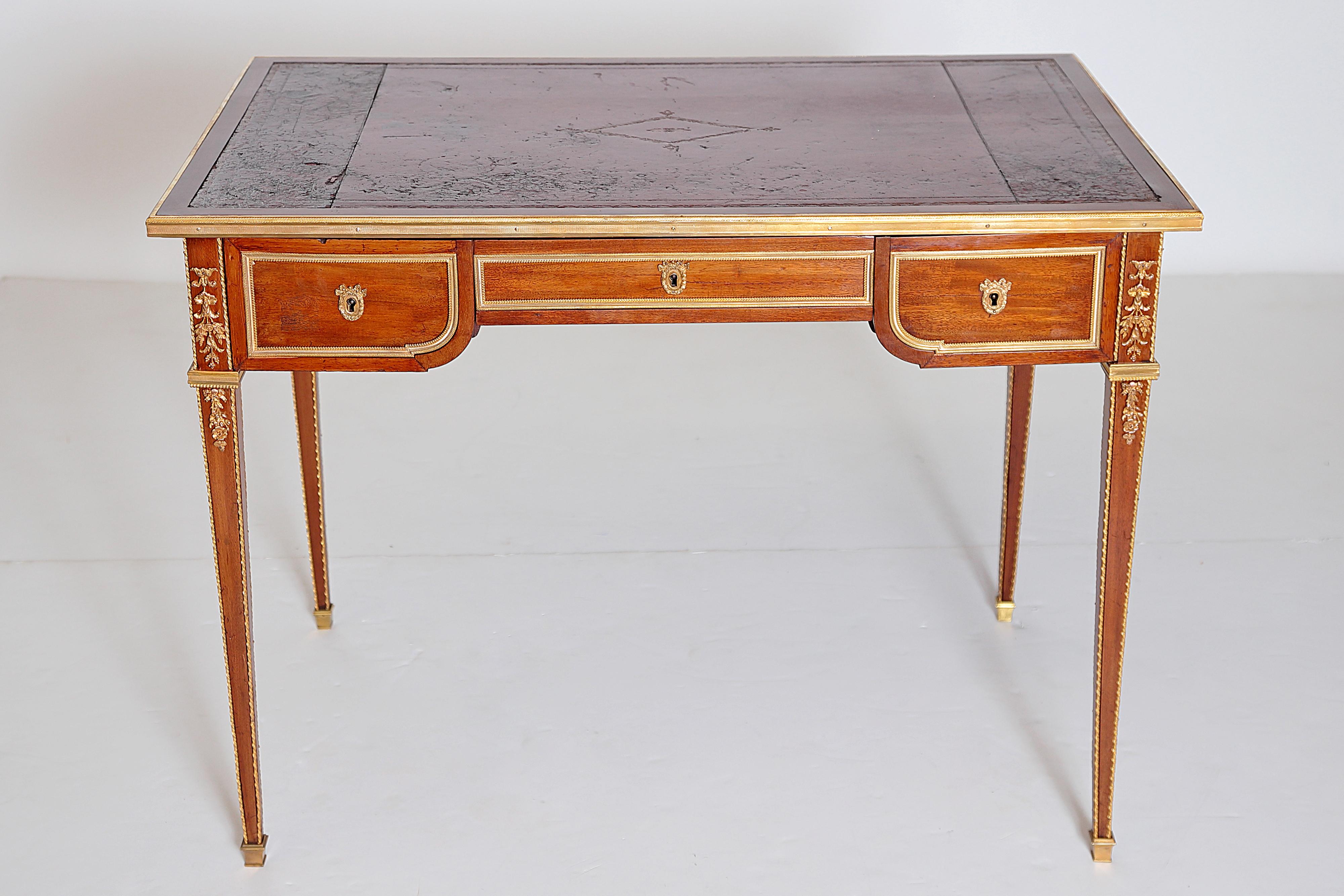 Late 19th Century Louis XVI Style Writing Table with Red Leather Writing Surface