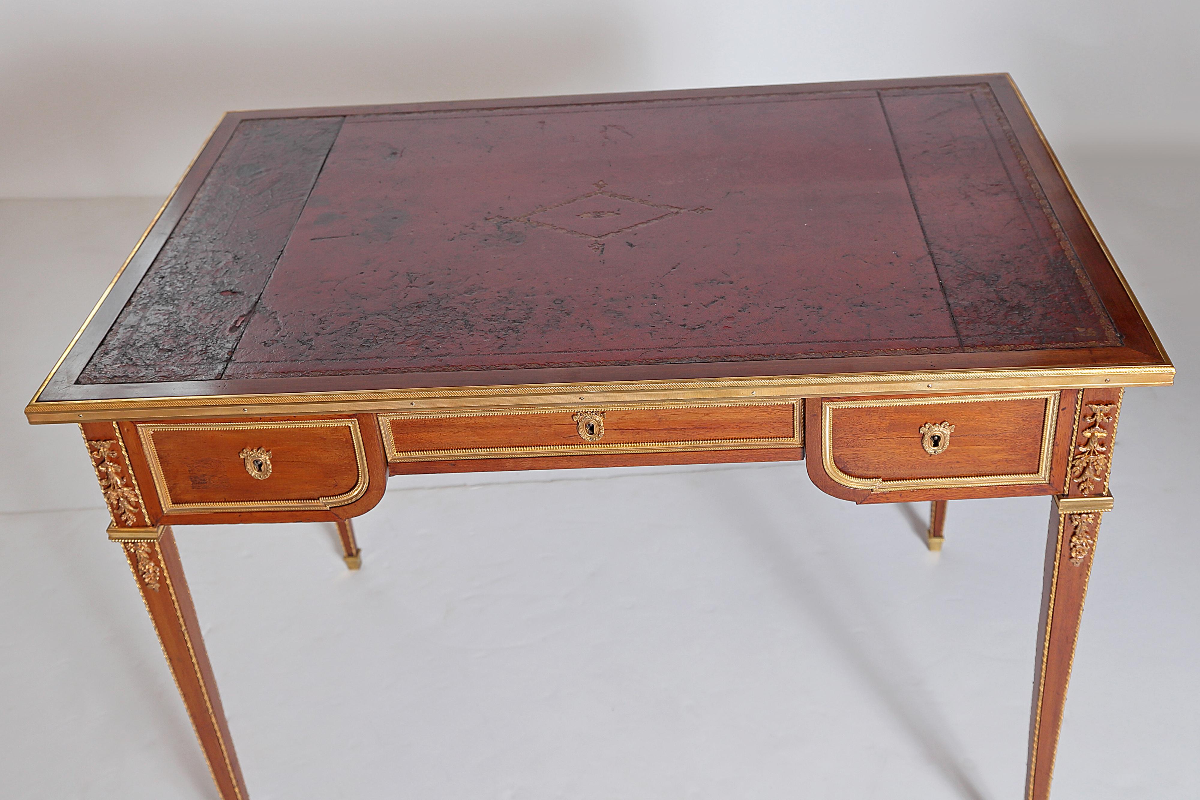 Ormolu Louis XVI Style Writing Table with Red Leather Writing Surface