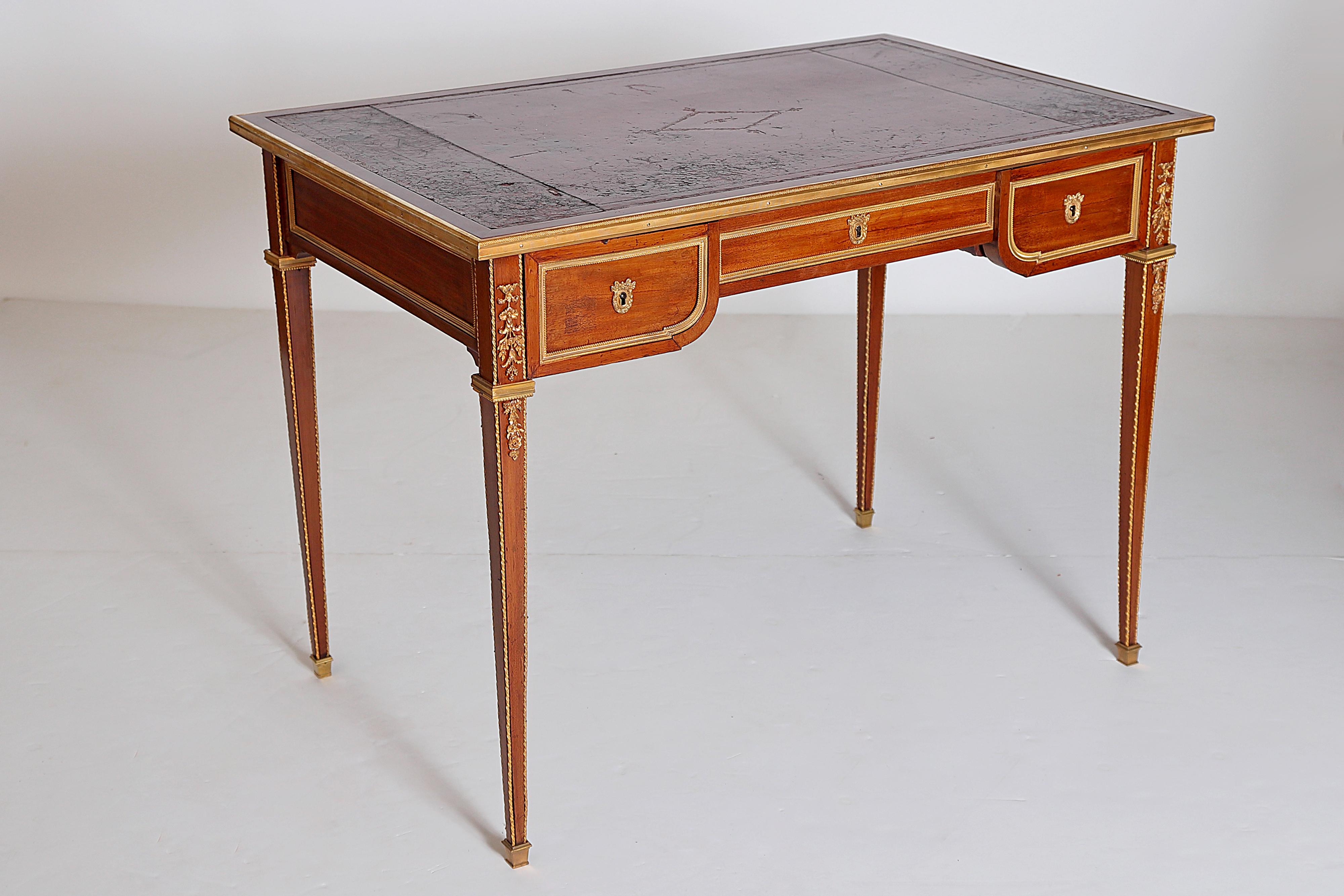 Louis XVI Style Writing Table with Red Leather Writing Surface 1