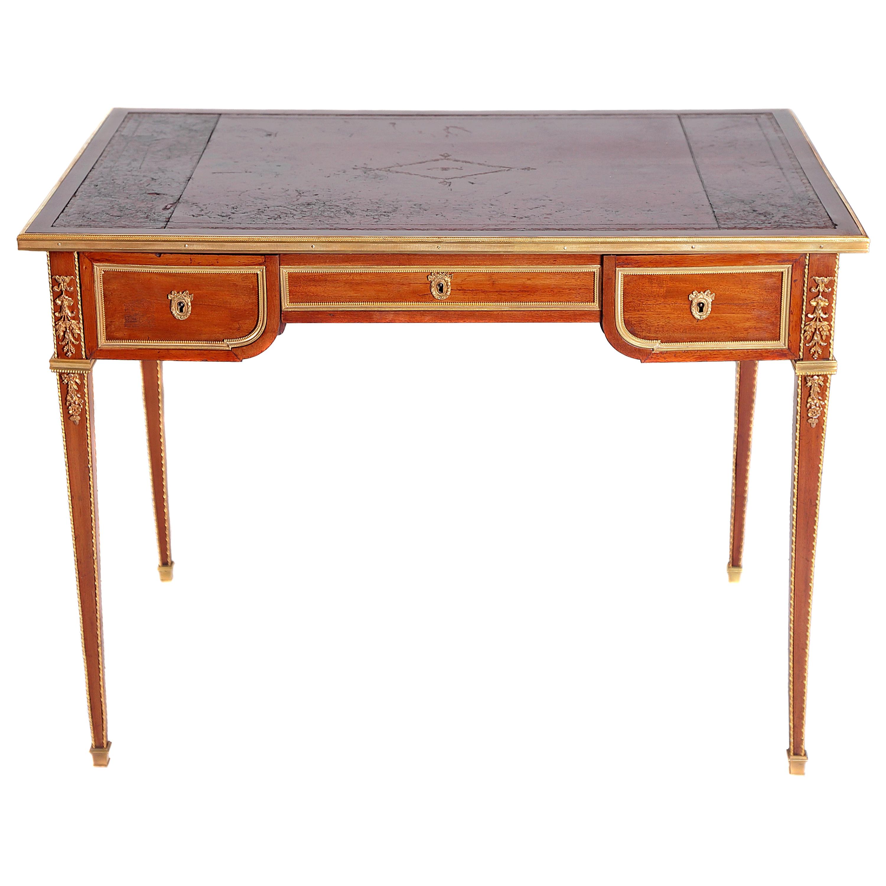 Louis XVI Style Writing Table with Red Leather Writing Surface