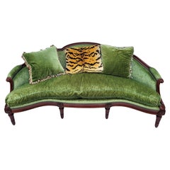 Vintage Louis XVI Styly Green Silk Velver Canapé Sofa Settee W Clarence House Tiger Pill