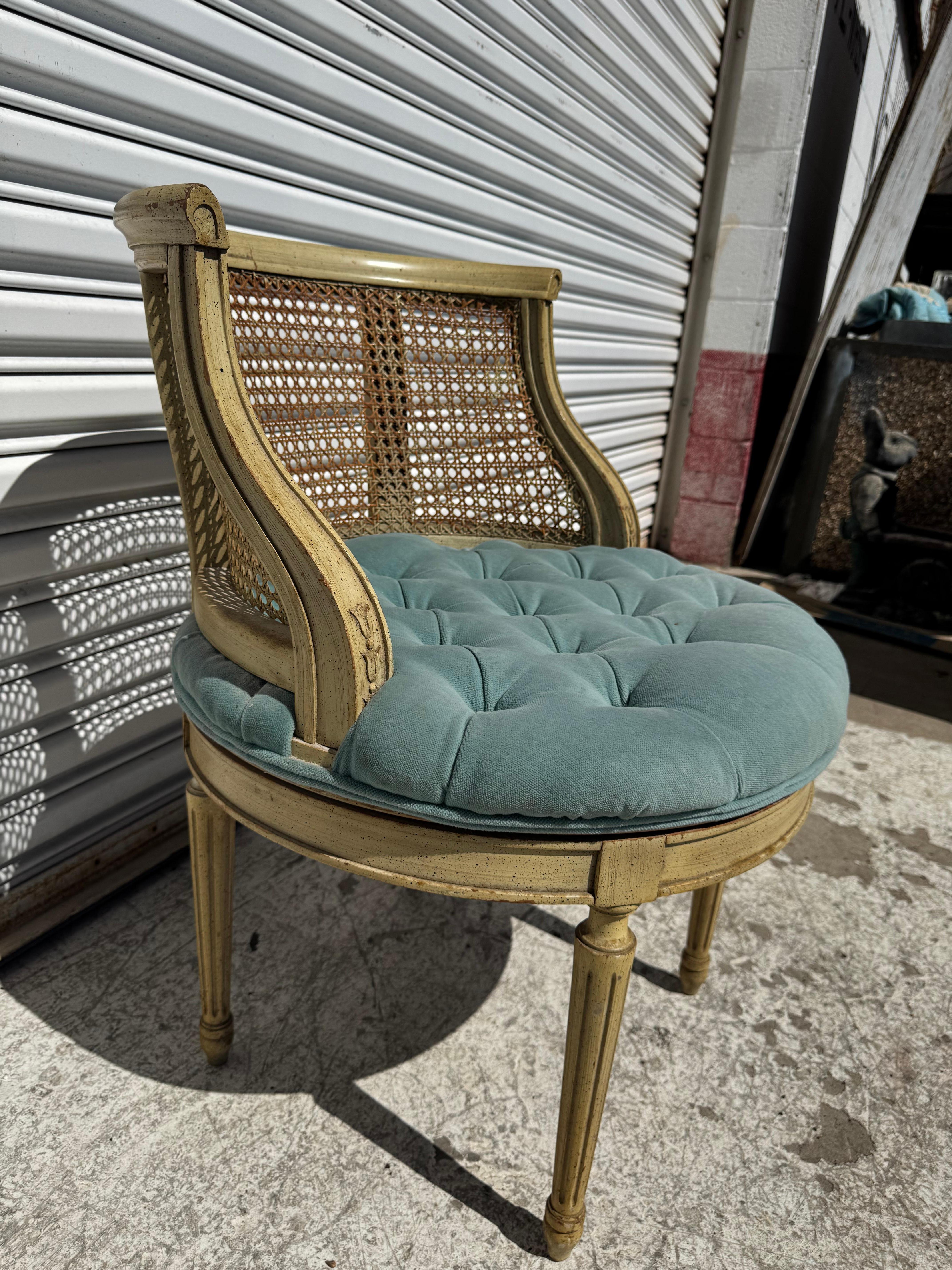Louis XVI Swivel Cane Back Vanity Stool w/ Fluted Legs For Sale at 1stDibs