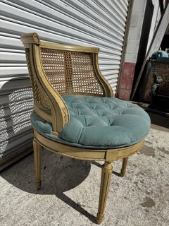 Louis XVI Swivel Cane Back Vanity Stool w/ Fluted Legs