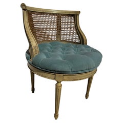 Louis XVI Swivel Cane Back Vanity Stool w/ Fluted Legs