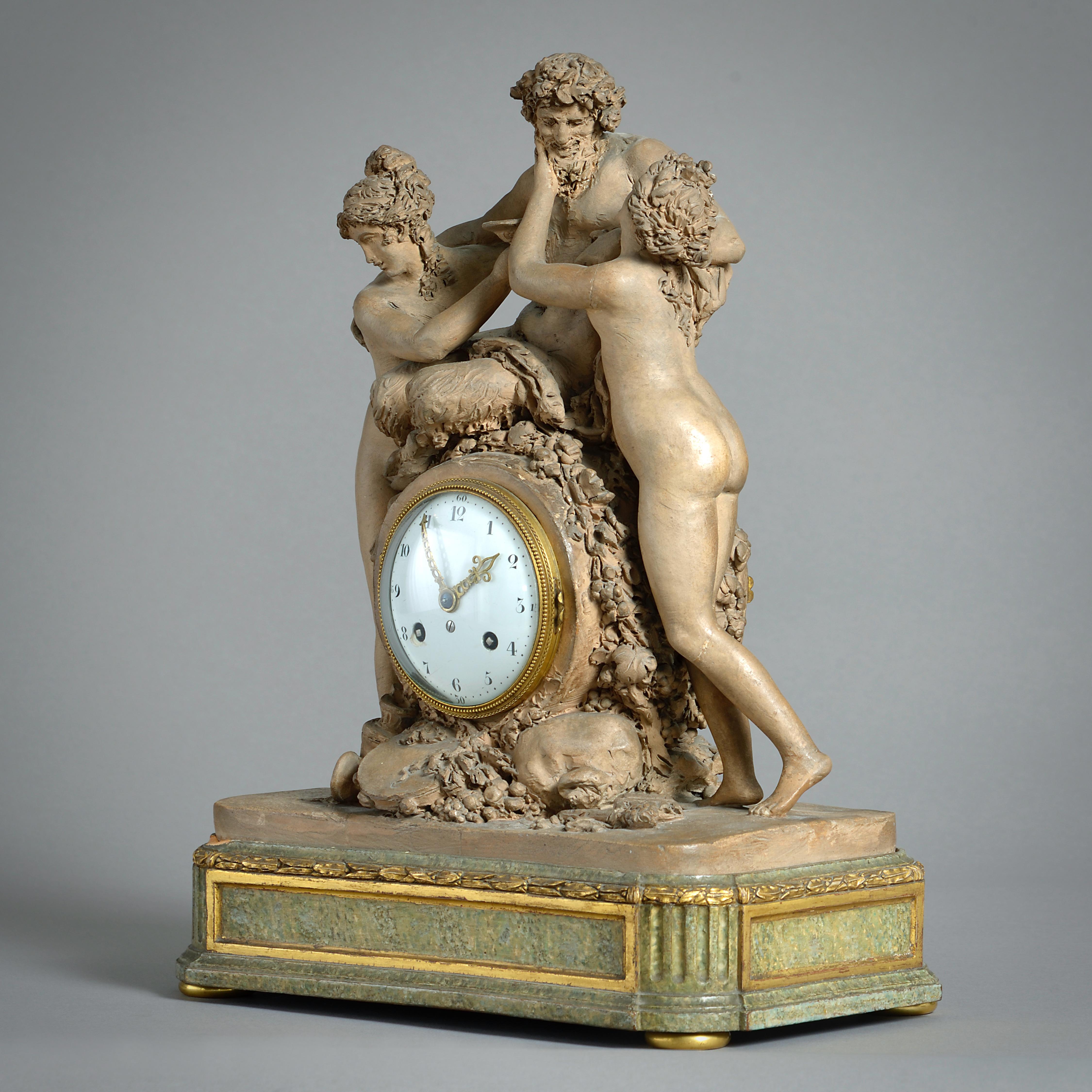 18th Century and Earlier Louis XVI Terracotta Striking Mantel Clock For Sale
