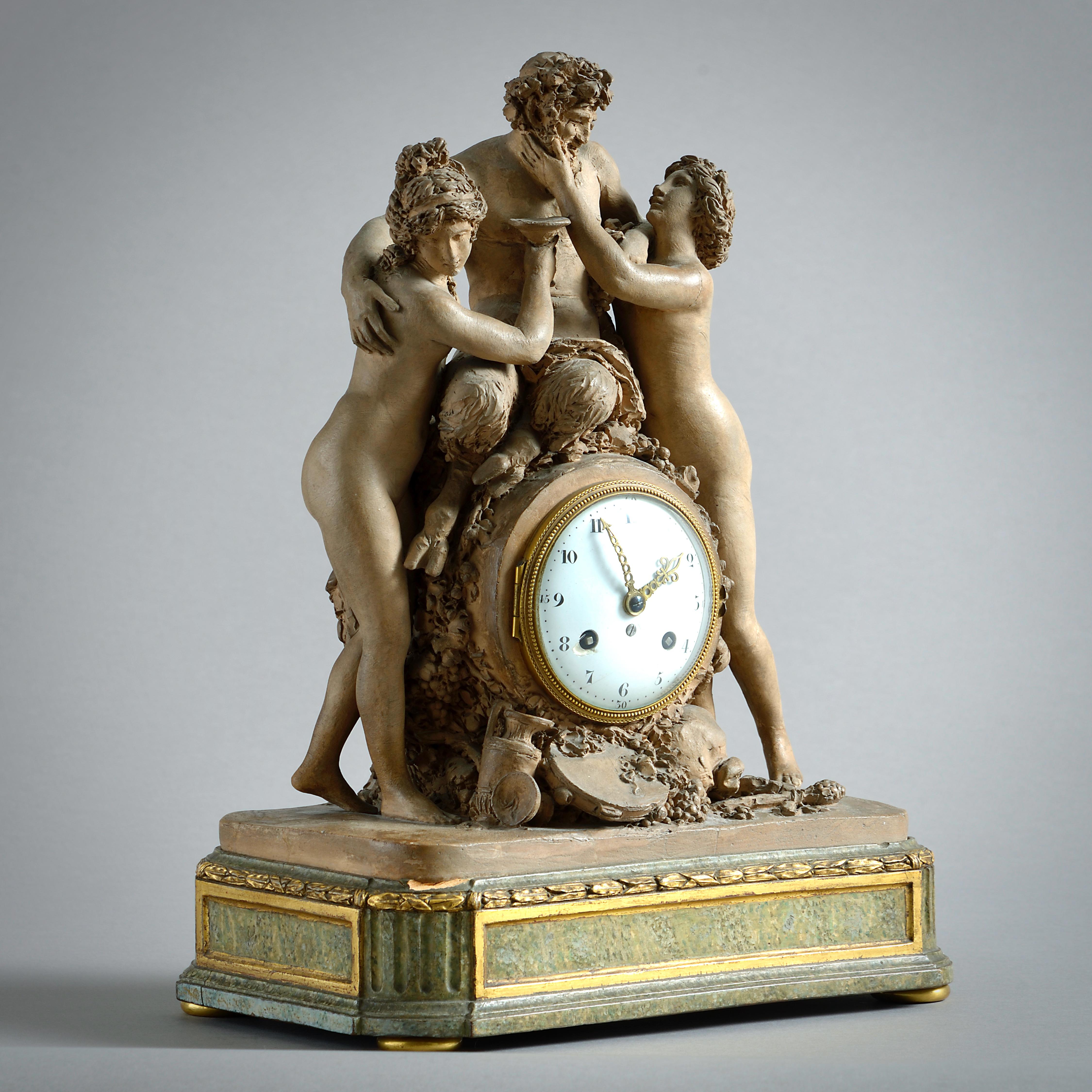 Louis XVI Terracotta Striking Mantel Clock For Sale 1