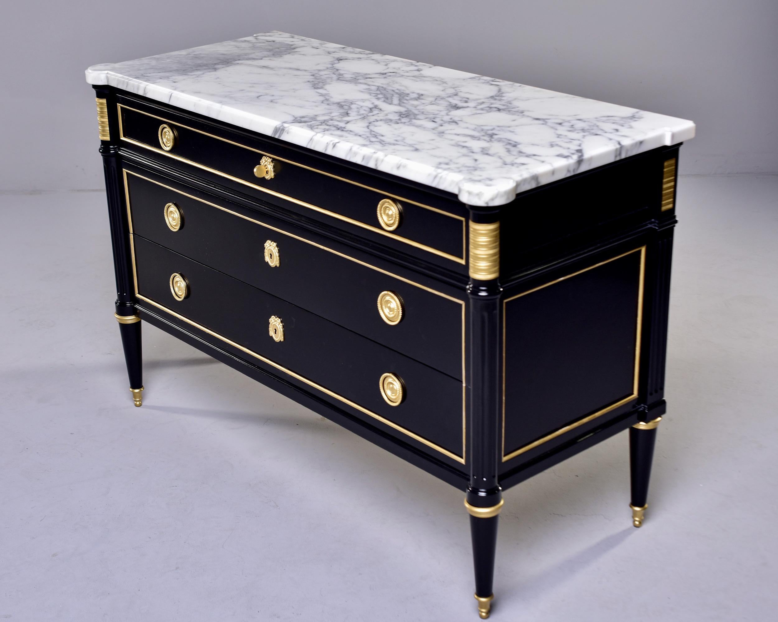 Louis XVI Three Drawer Commode with Black Finish and Marble Top 6