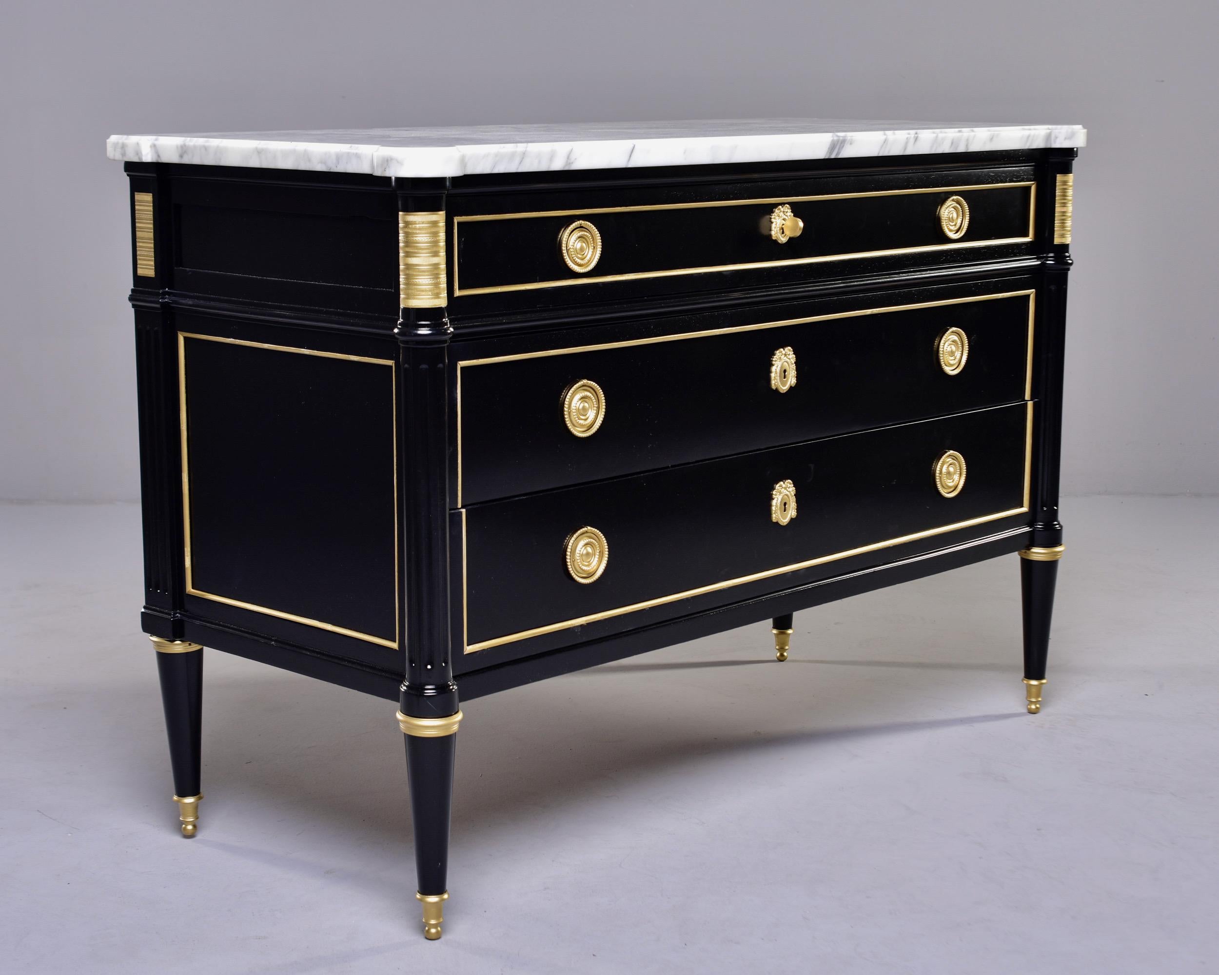 Louis XVI Three Drawer Commode with Black Finish and Marble Top 2