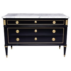 Louis XVI Three Drawer Commode with Black Finish and Marble Top