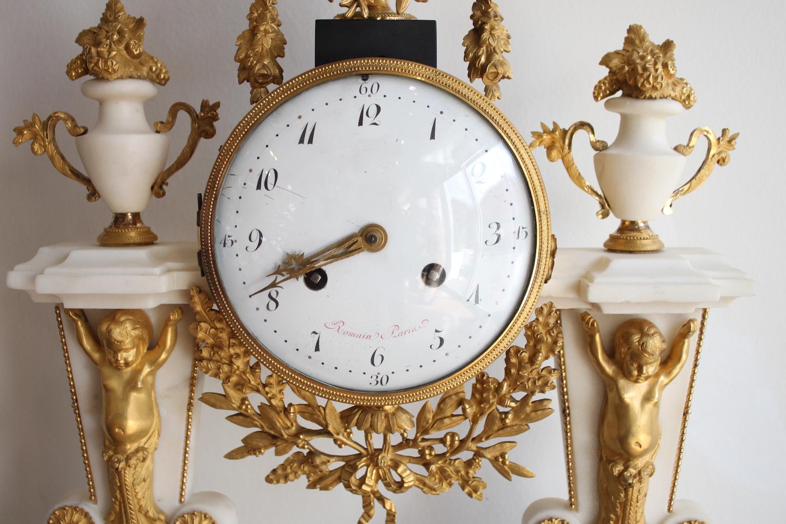 Gilt Louis XVI Time Marble and Wedgewood Porcelain Clock For Sale