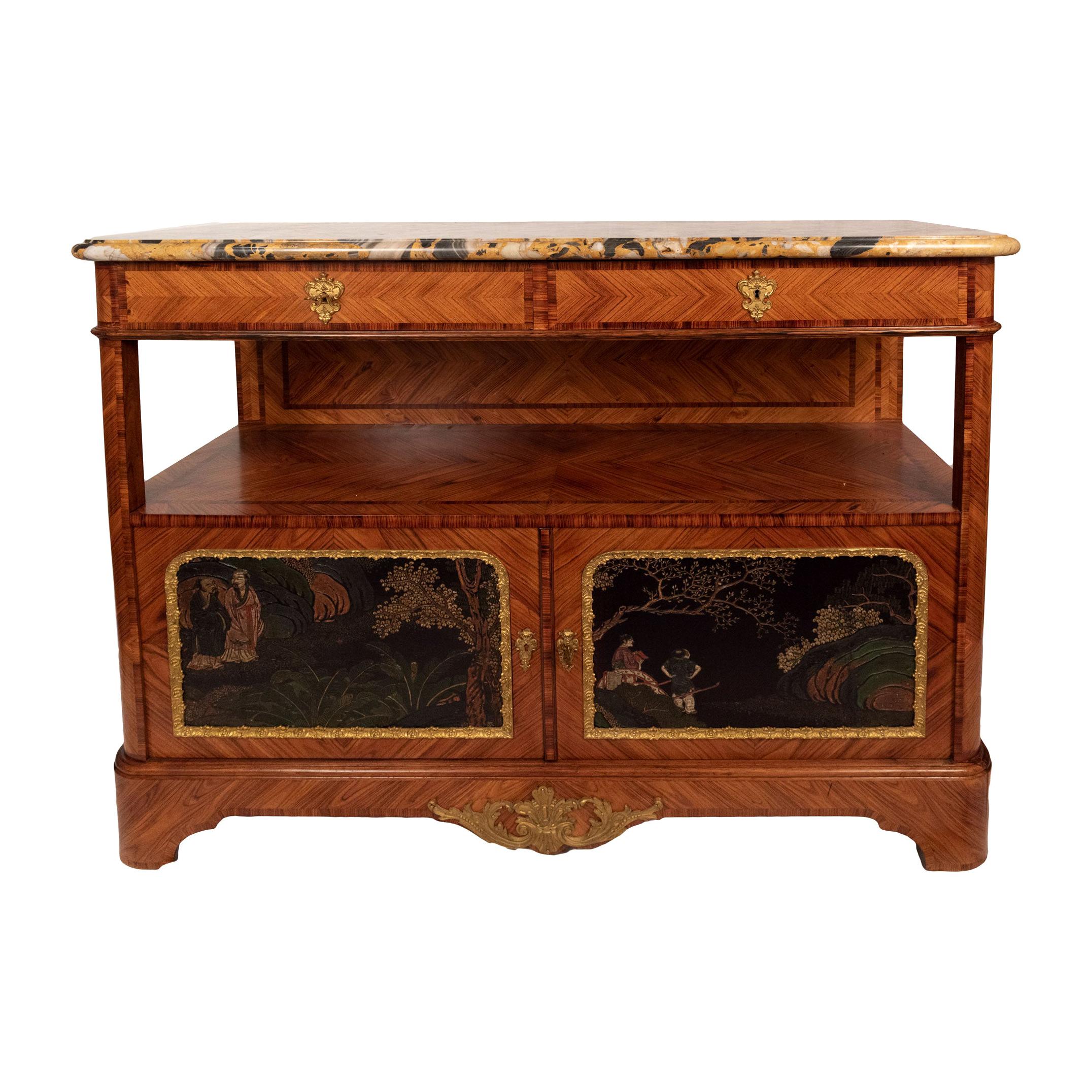 Louis XVI Transitional Chinoise Coromandel Marble Top Side Cabinet