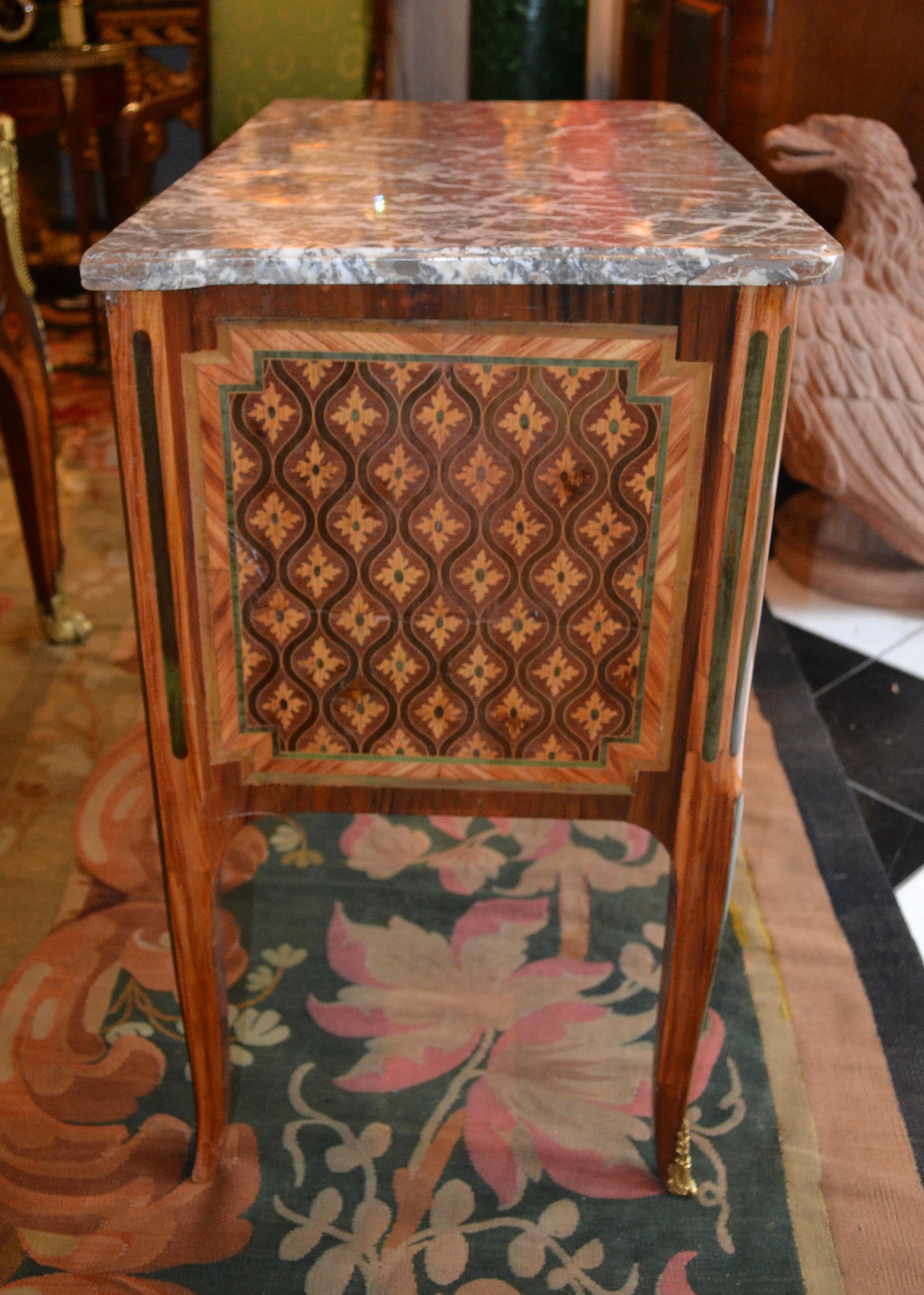 18th Century Louis XVI Transitional Two-Drawer Commode with a Breche Marble Top For Sale