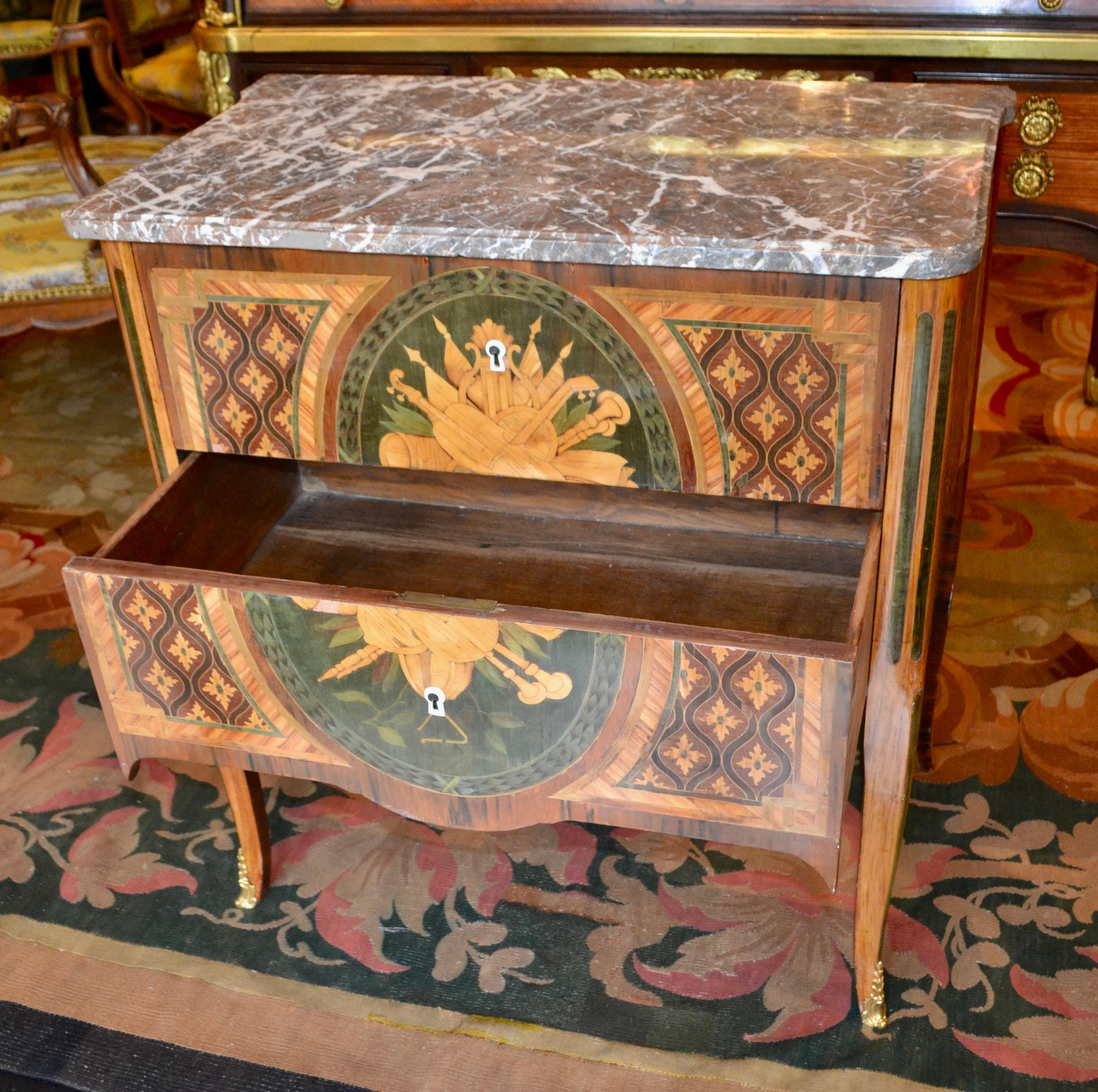Louis XVI Transitional Two-Drawer Commode with a Breche Marble Top For Sale 1