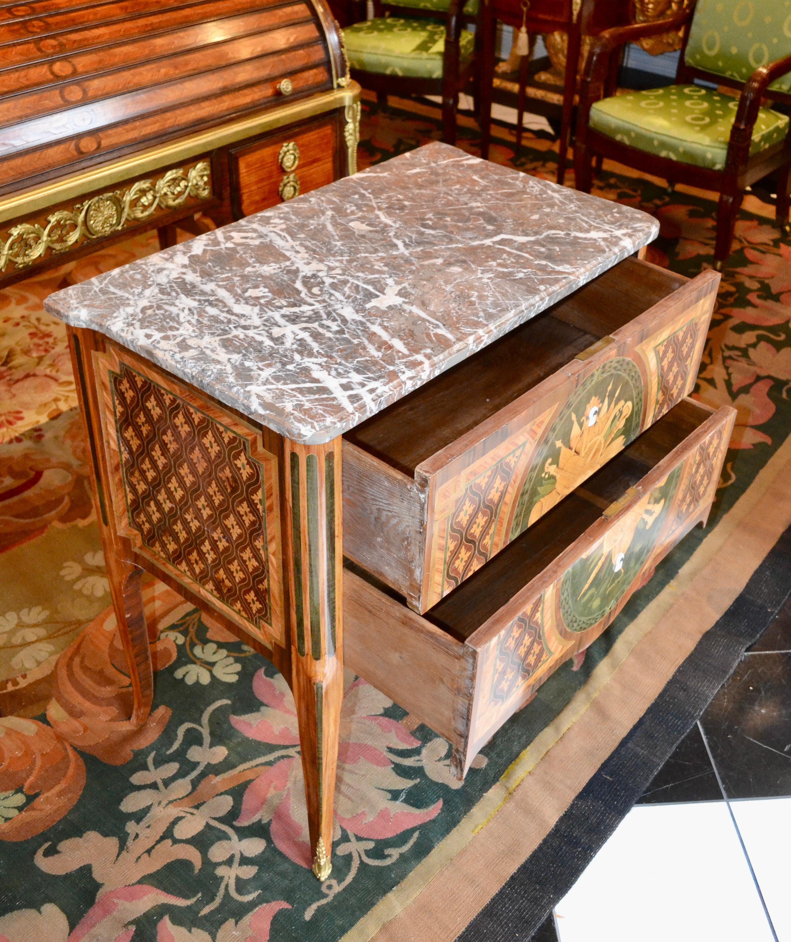 Louis XVI Transitional Two-Drawer Commode with a Breche Marble Top For Sale 2