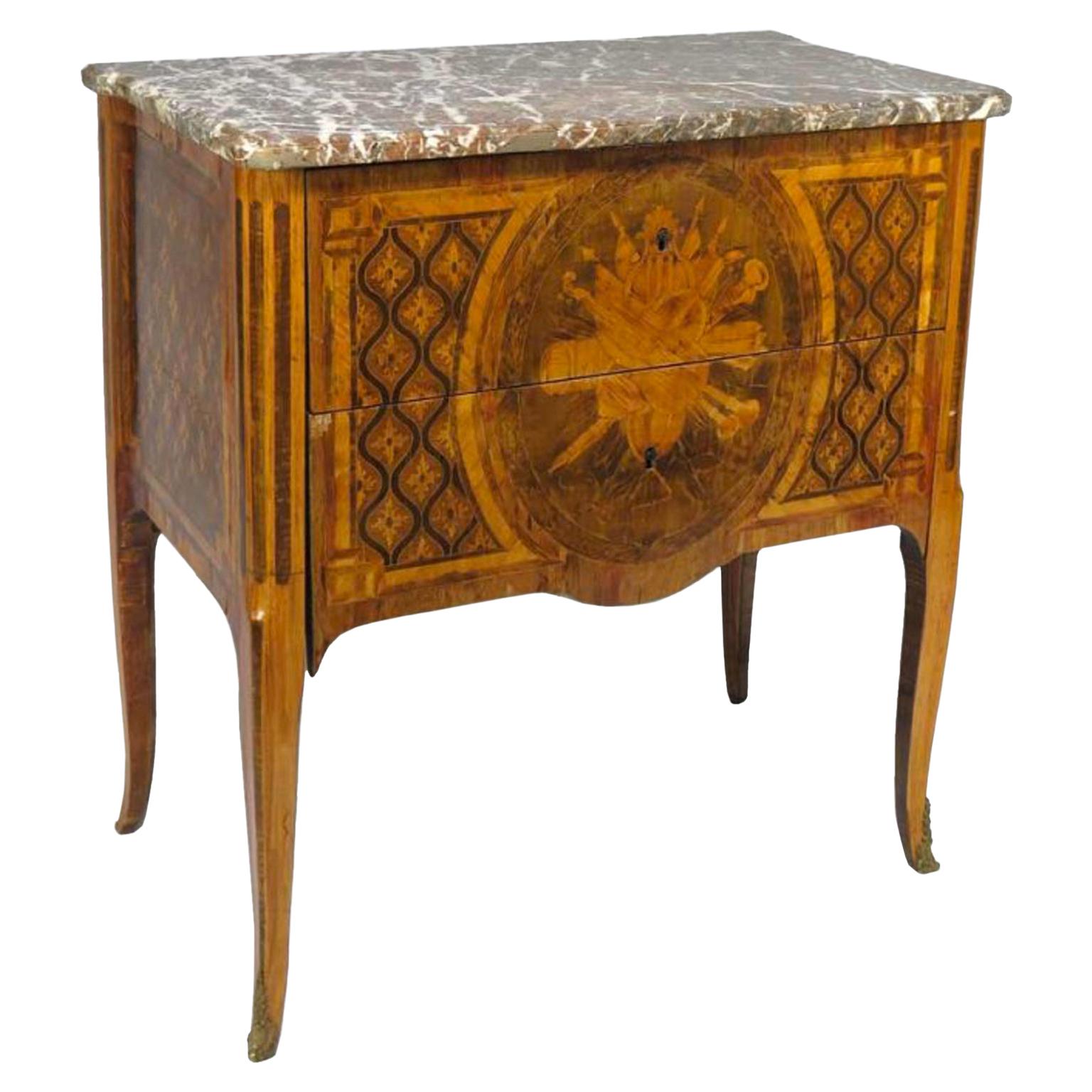 Louis XVI Transitional Two-Drawer Commode with a Breche Marble Top