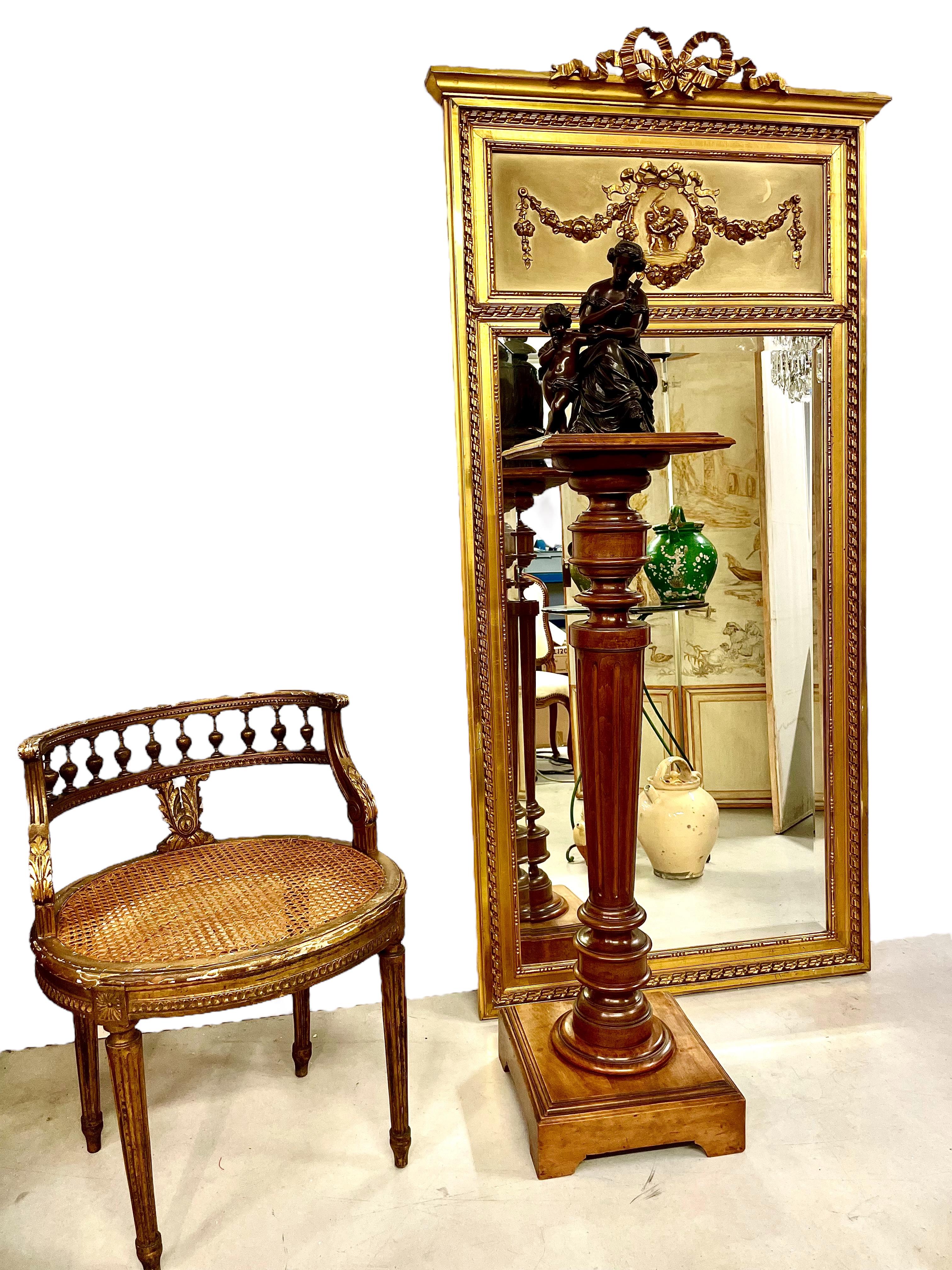  19th Century Louis XVI Trumeau Gilded Mirror with Mischievous Cherubs Design For Sale 7