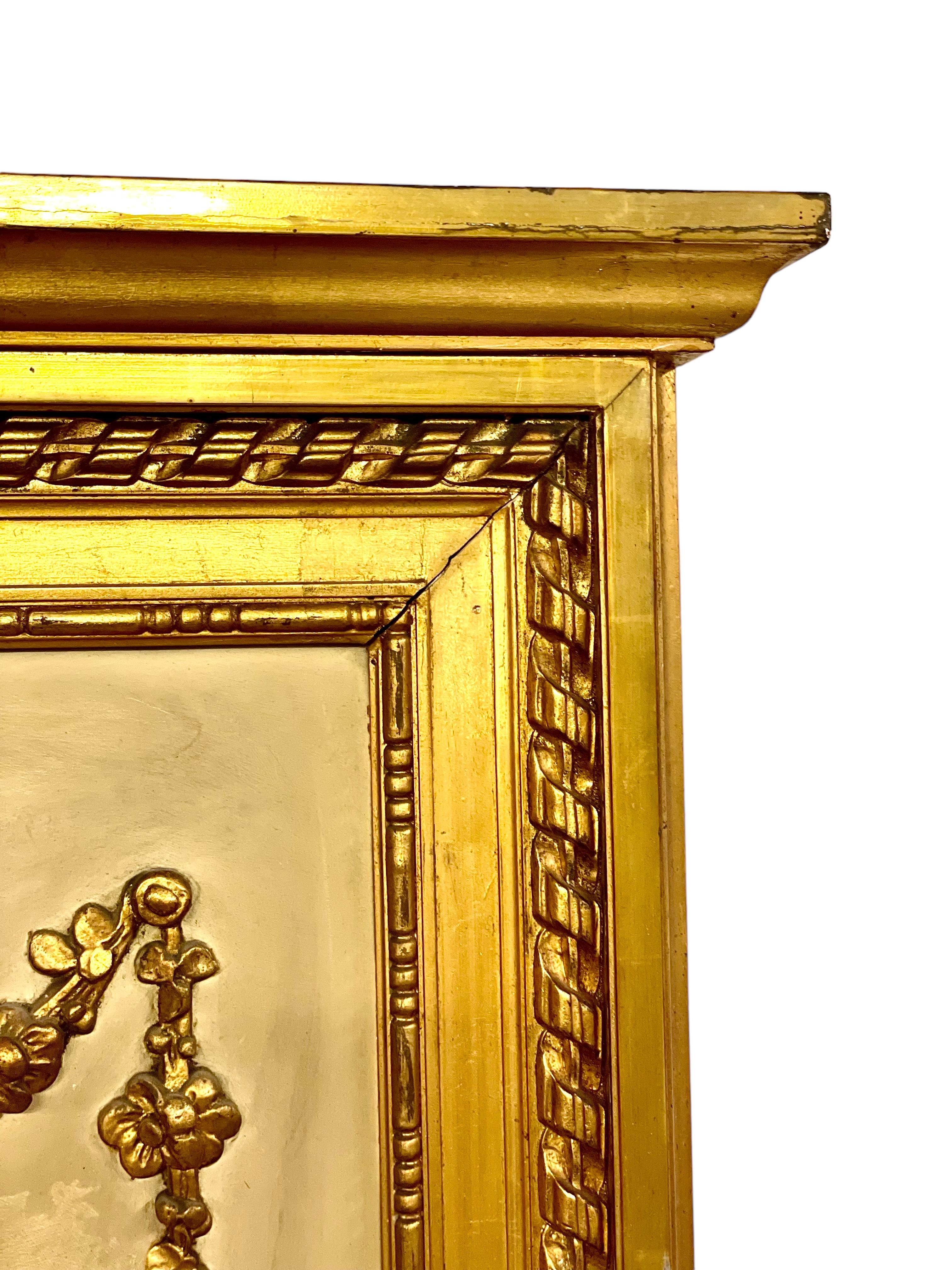 19th Century Louis XVI Trumeau Gilded Mirror with Mischievous Cherubs Design For Sale 2