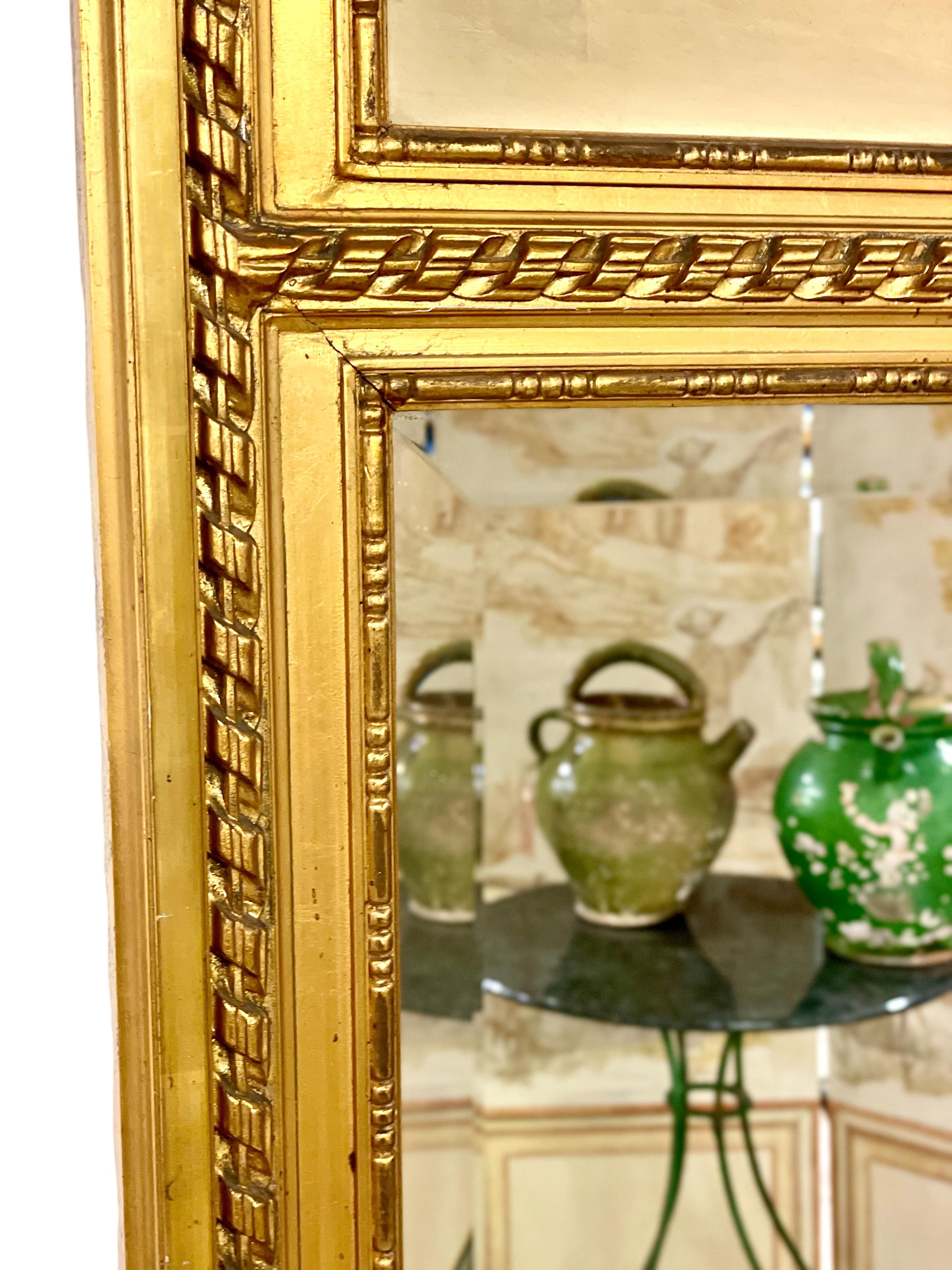  19th Century Louis XVI Trumeau Gilded Mirror with Mischievous Cherubs Design For Sale 3